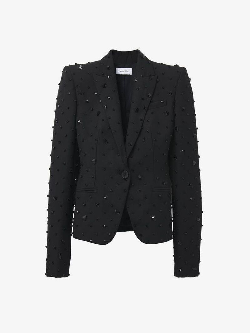 o1srvl11e0326 Shattered Jet Stone Embroidered Jacket Black