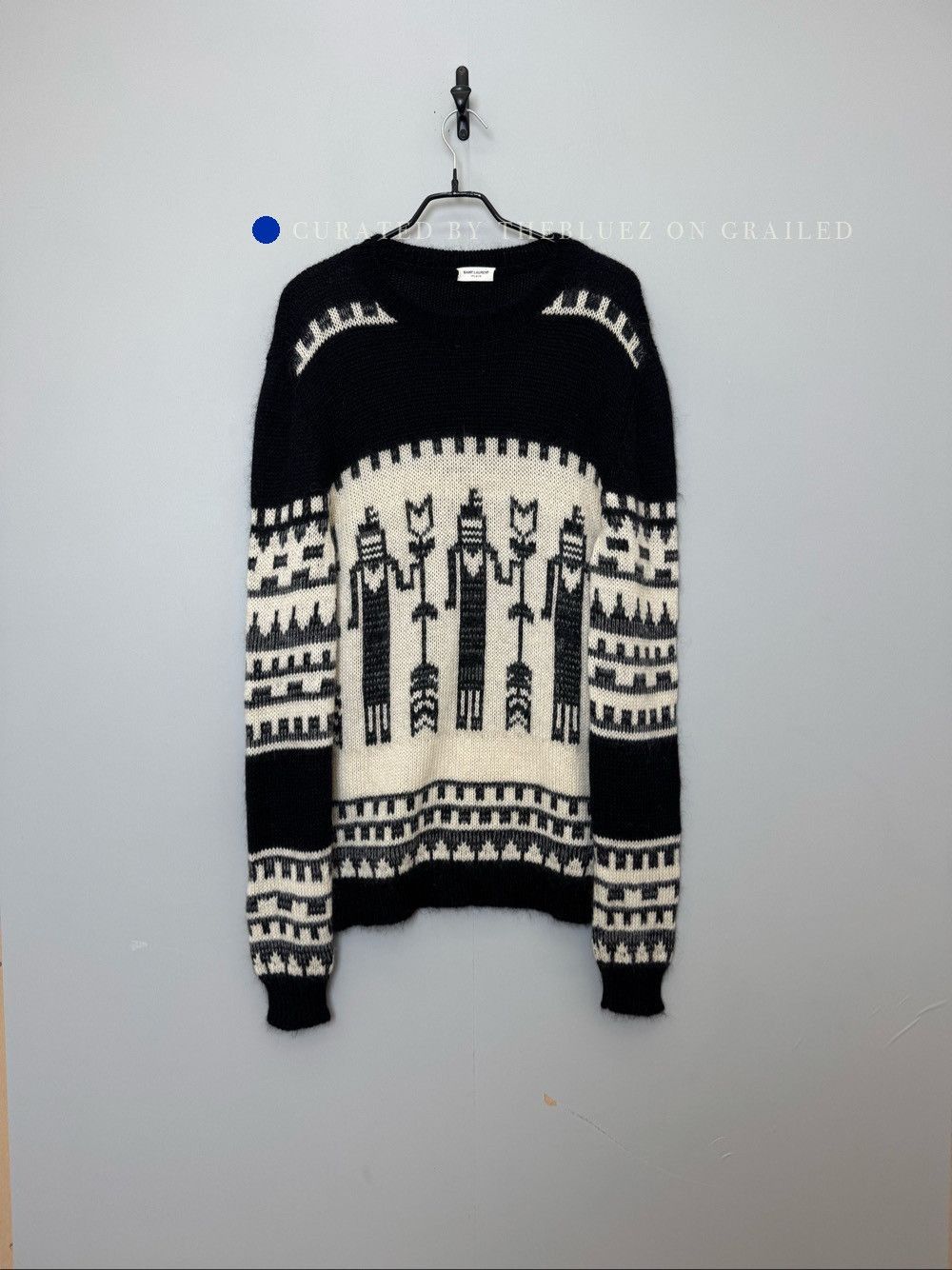 Saint Laurent Paris Black XL Patterned Long Sleeve Sweater Size US XL / EU 56 / 4 - 1 Thumbnail