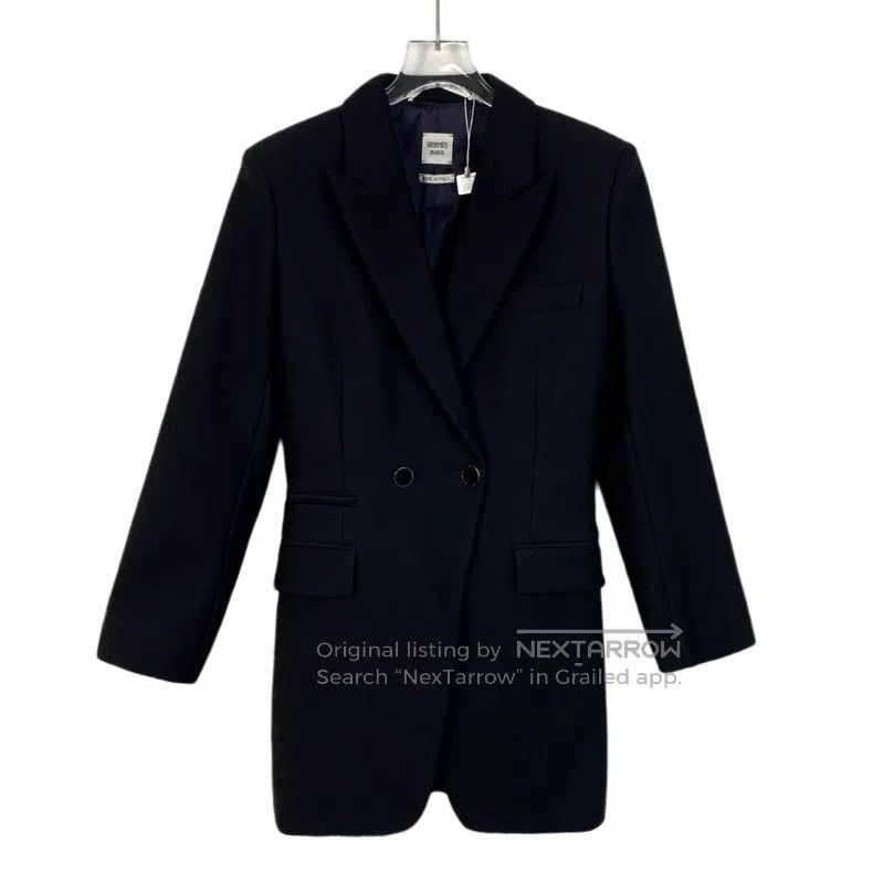 Hermes Hermes Black V-neck double-breasted waist-cinched blazer Size XXS / US 00 / IT 34 - 1 Thumbnail