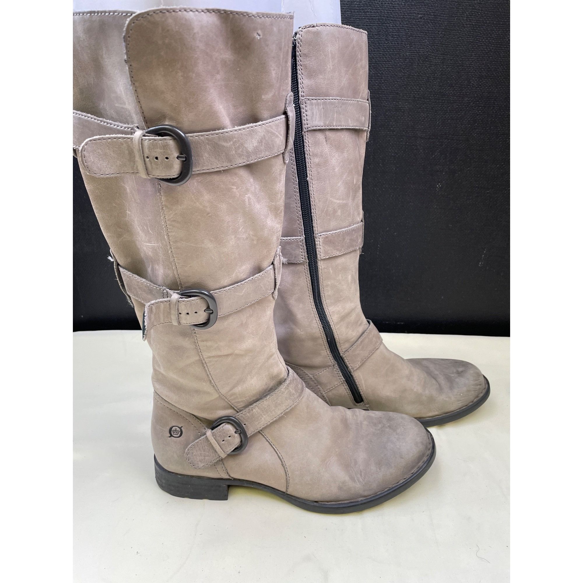 Born Born Women's Boots Tan Leather Boots/ Shoes Zipper up side S Size US 8.5 / IT 38.5 - 3 Thumbnail