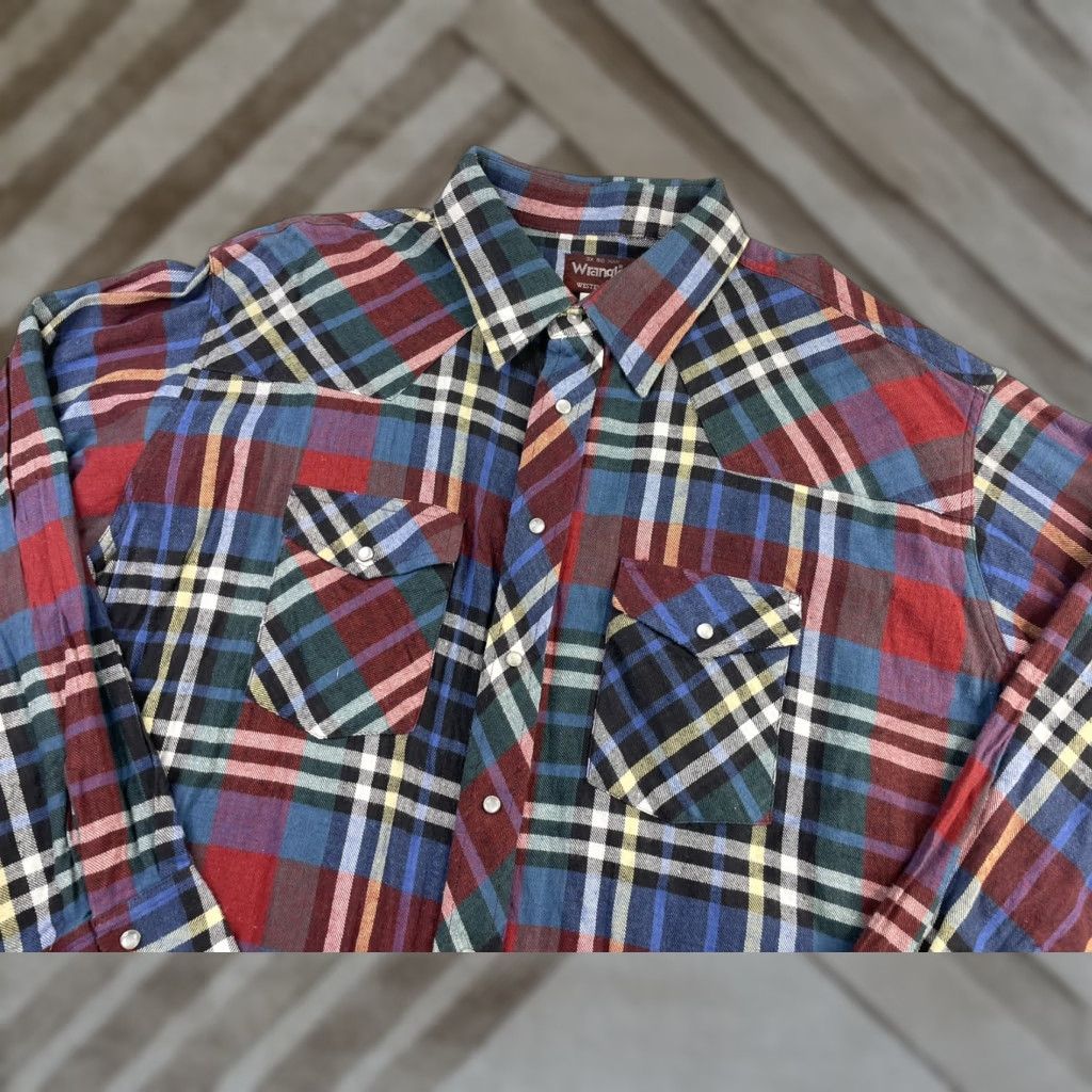 Wrangler Wrangler Mens 3XB Plaid Pearl Snap Western Long Sleeve Flannel Button Shirt Big & Tall Blue Cotton Button-Up Western Shirt Mens 3XB X-Large? Size US XXL / EU 58 / 5 - 1 Thumbnail