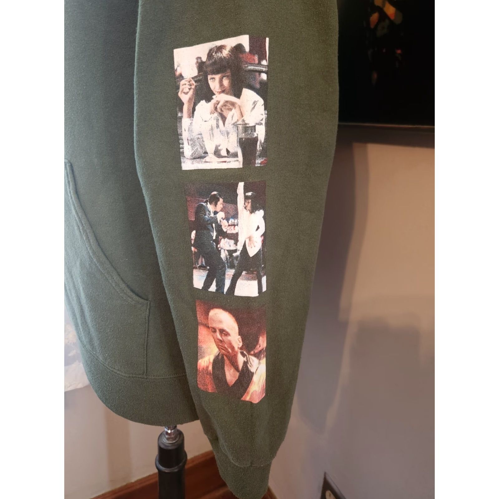 Vintage Pulp Fiction Hoodie Adult S Army Green Logo Accents Pullover Graphic Print Men Regular Sweatshirt Size US S / EU 44-46 / 1 - 5 Thumbnail