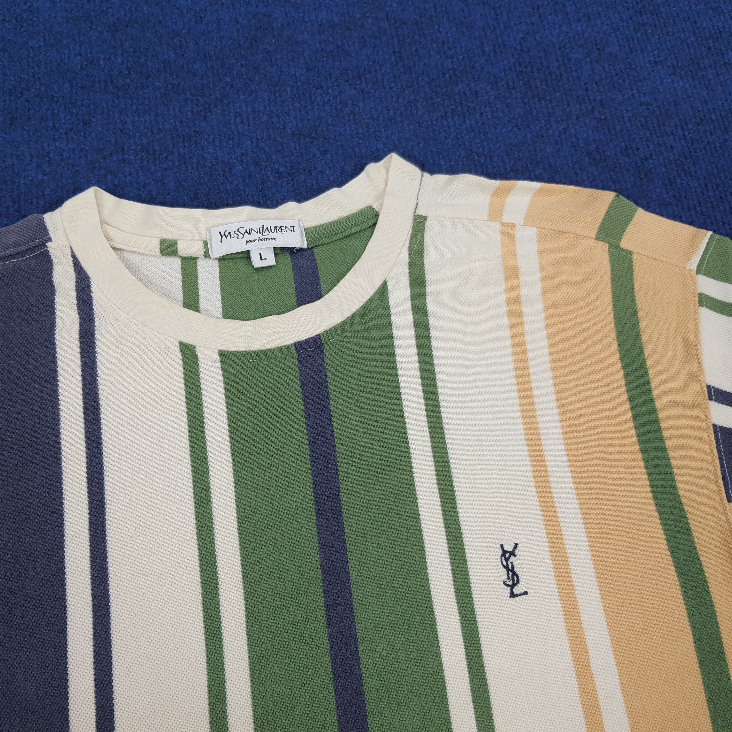Vintage × Yves Saint Laurent Vintage YSL Yves Saint Laurent Designer Striped Tshirt Size US M / EU 48-50 / 2 - 2 Thumbnail