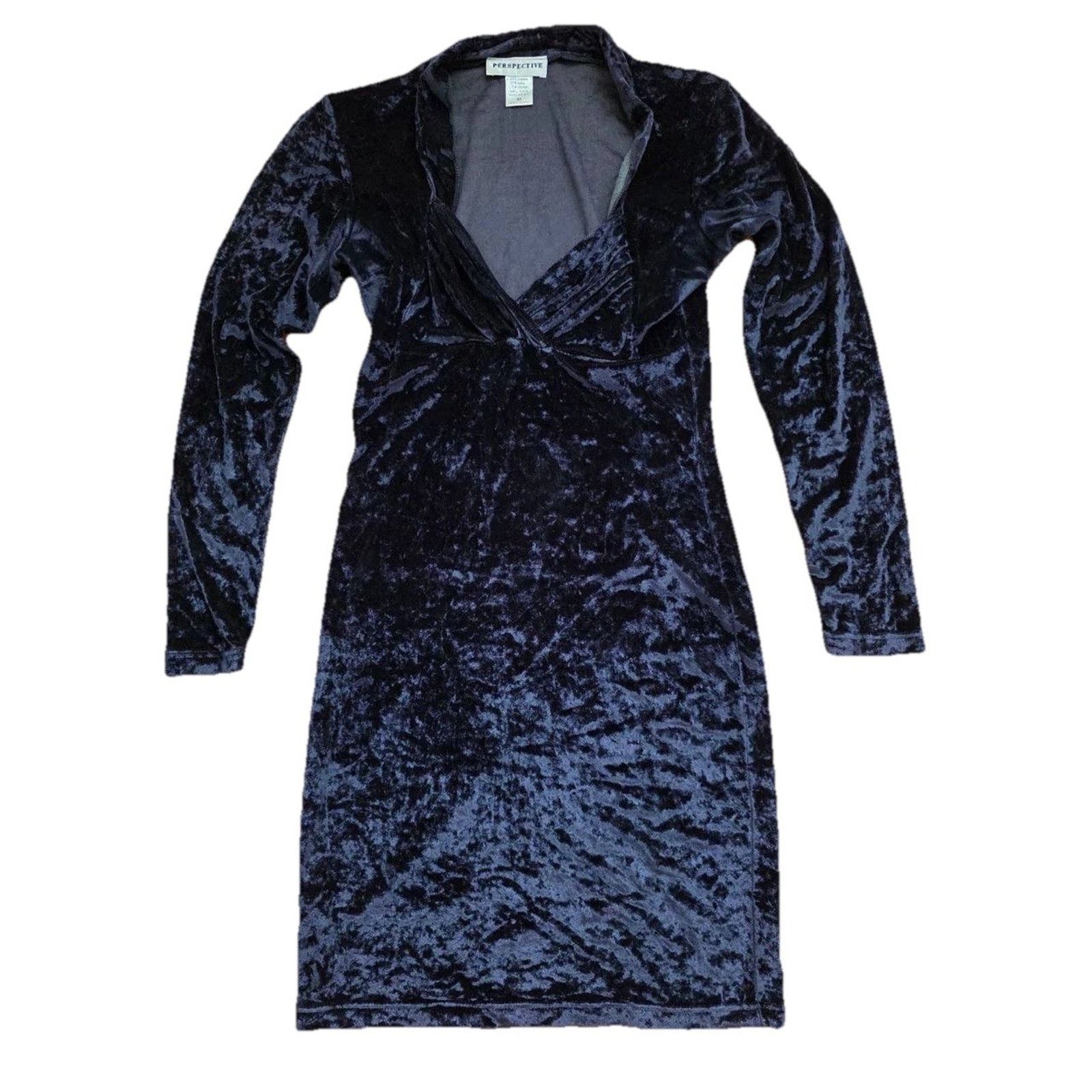 Global Work Perspective Vintage Dress Velvet V-neck Navy Medium A001276 Size M / US 6-8 / IT 42-44 - 1 Thumbnail