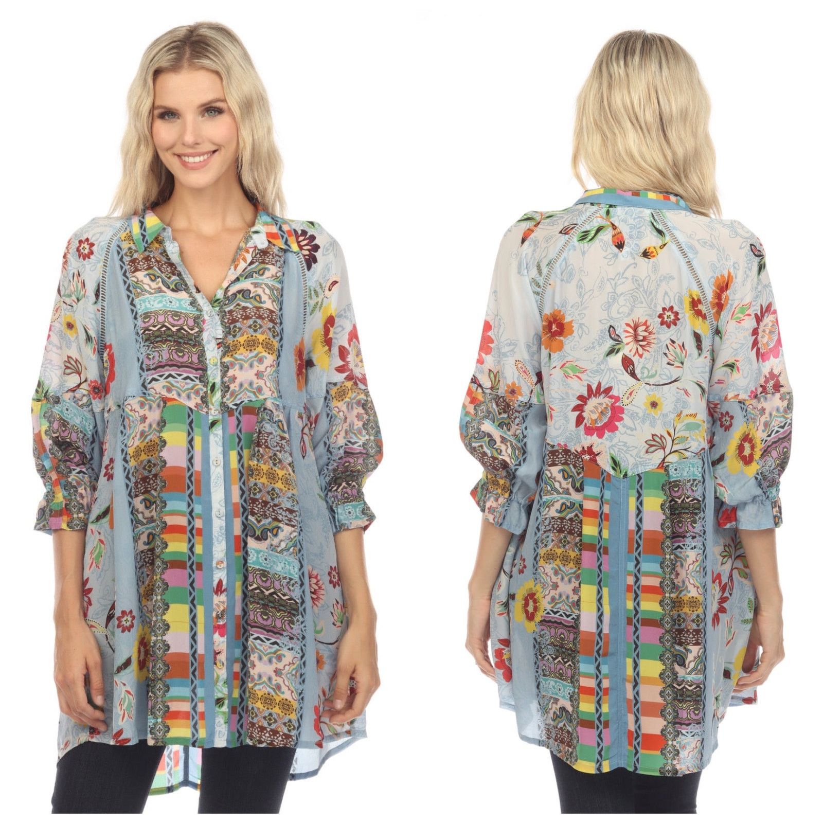 Johnny Was Colorful Lightweight Printed 2024 Tunic Blouse, Size XS