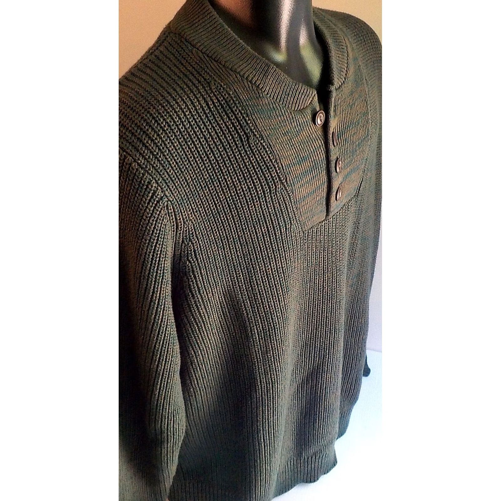 Vintage L. L. BEAN Sweater Henley 100% Cotton Green/Brown Large Mens Size US L / EU 52-54 / 3 - 3 Thumbnail