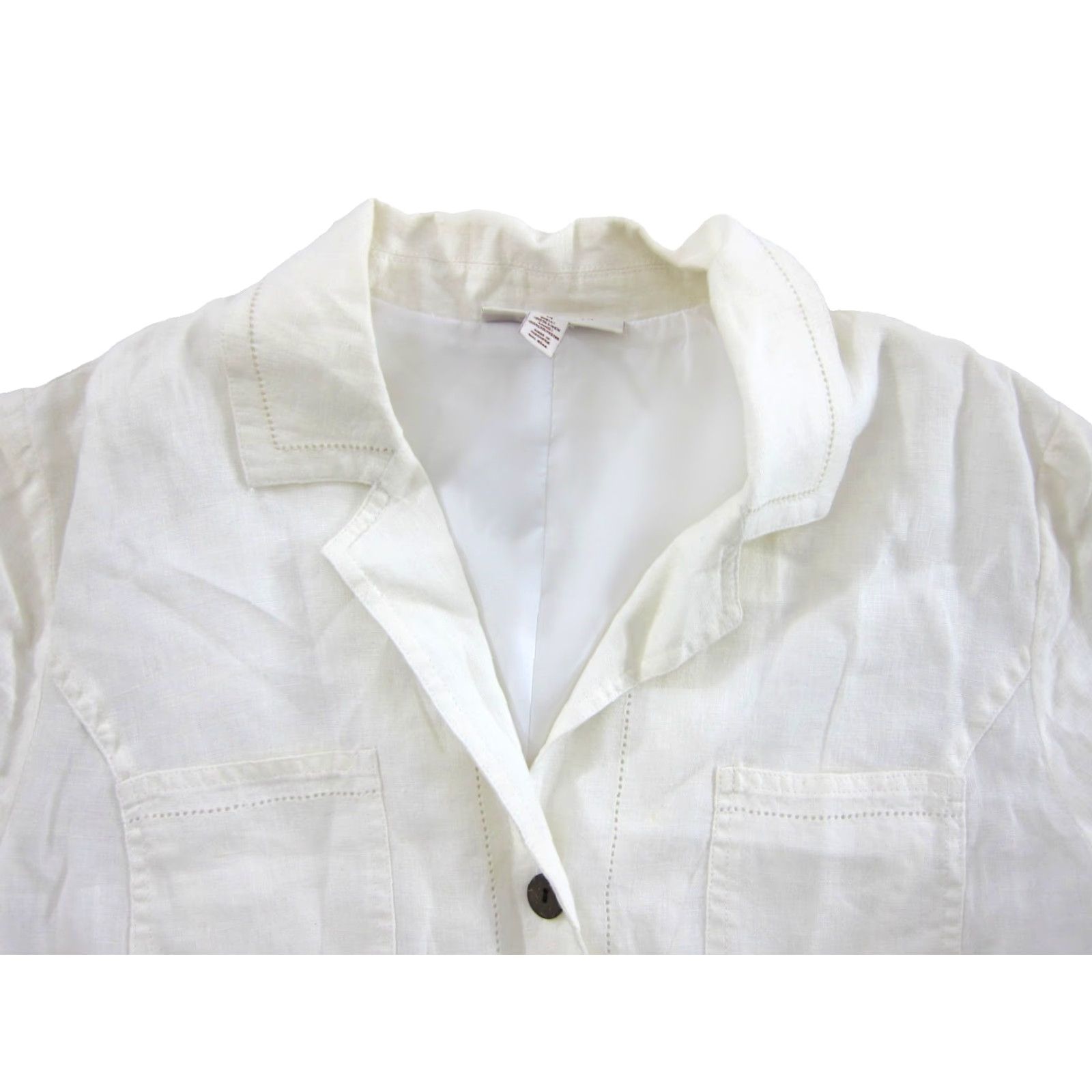 JM Collection JM Collection Ivory 100% Linen Short Sleeve Collared V-Neck Button Down Blouse 14 Size XL / US 12-14 / IT 48-50 - 4 Thumbnail
