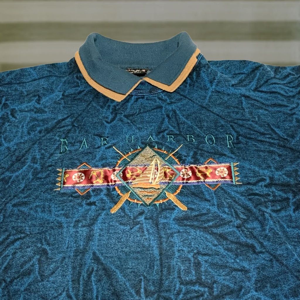 Vintage VINTAGE Bar Harbor Maine USA 90s Collared Sweatshirt Pullover Spell Out M Blue Cotton Blend Mens Size M / US 6-8 / IT 42-44 - 1 Thumbnail