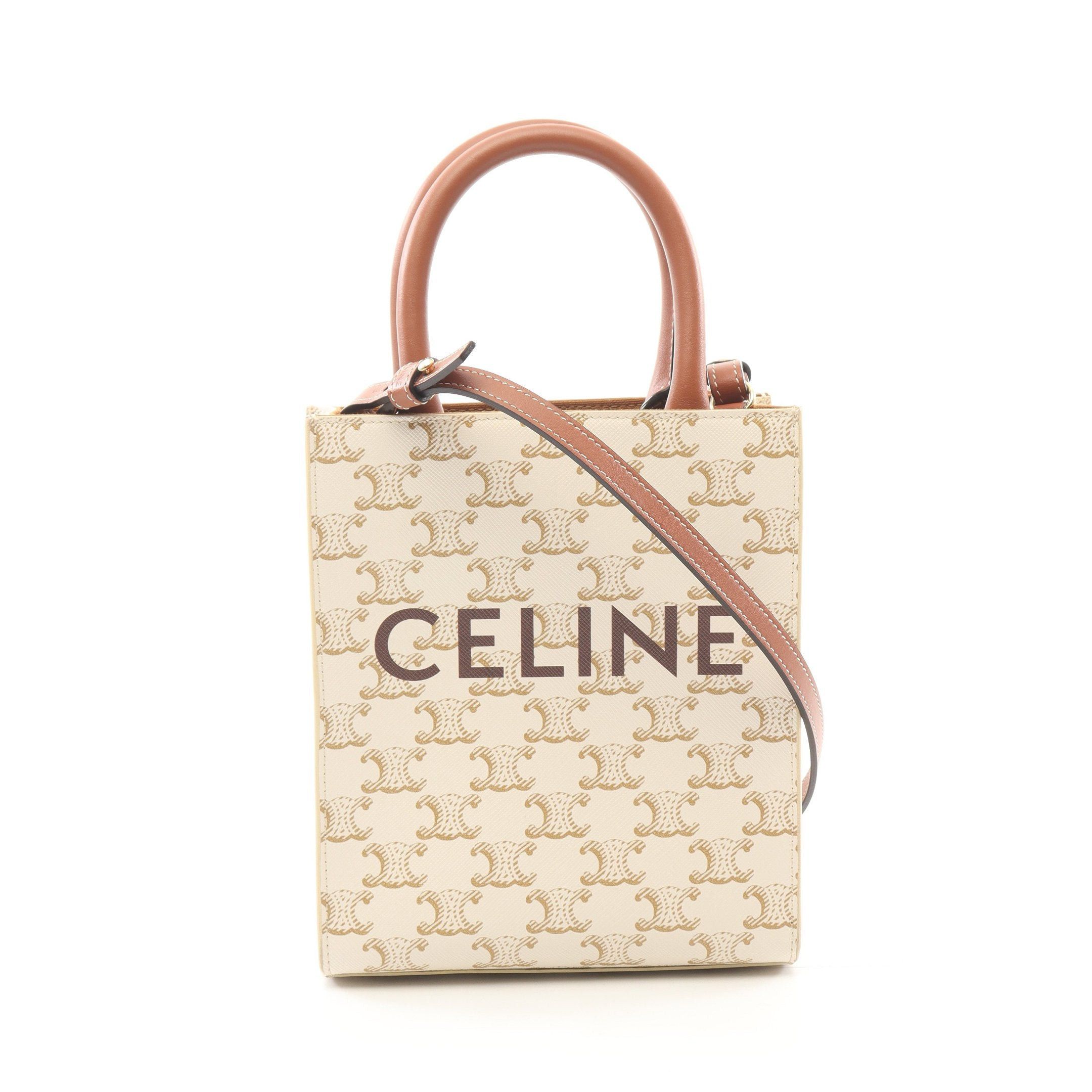 Celine Celine Mini Vertical Cabas Triomphe Handbag Leather Off White Brown Size ONE SIZE - 1 Thumbnail