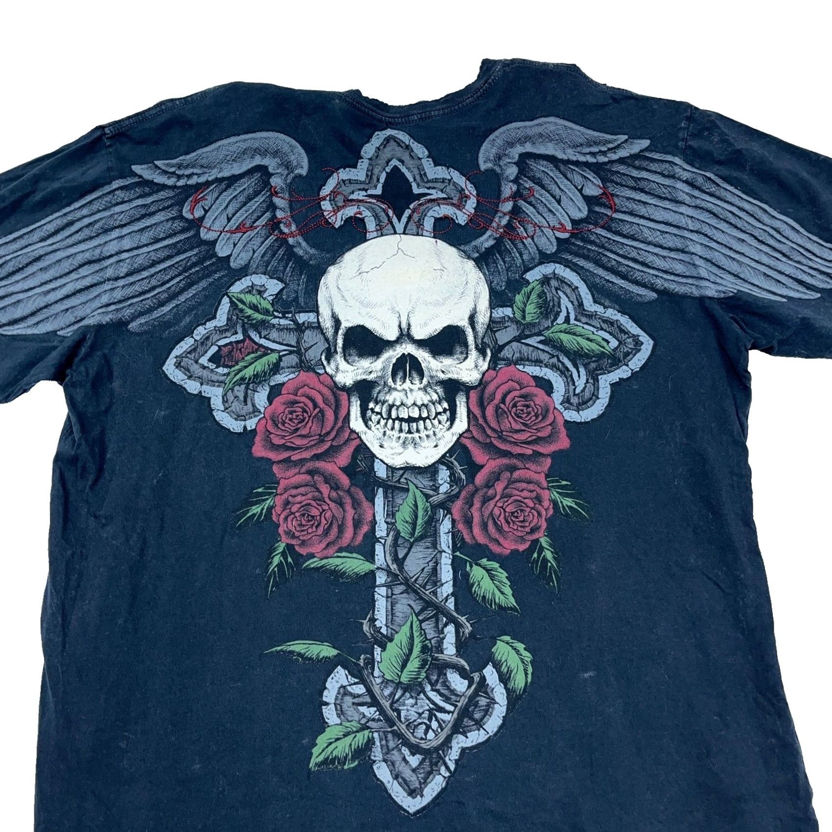 Affliction Affliction Shirt Men XXL Black Tee Live Fast MMA Tattoo Skull Cross Wings AOP Shirt Men 2XL Black Skull Tattoo AOP Size US XXL / EU 58 / 5 - 4 Thumbnail