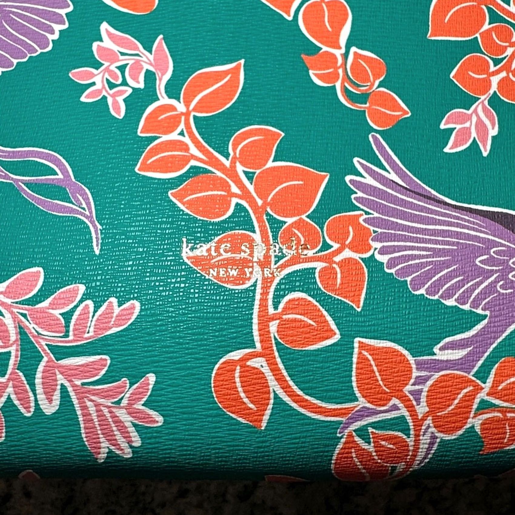 Vintage VINTAGE Kate Spade New York Molly Bird Party Large Tote w/ Matching Wallet Green Teal Orange Purple Pink Leather Tote Women Size ONE SIZE - 4 Thumbnail