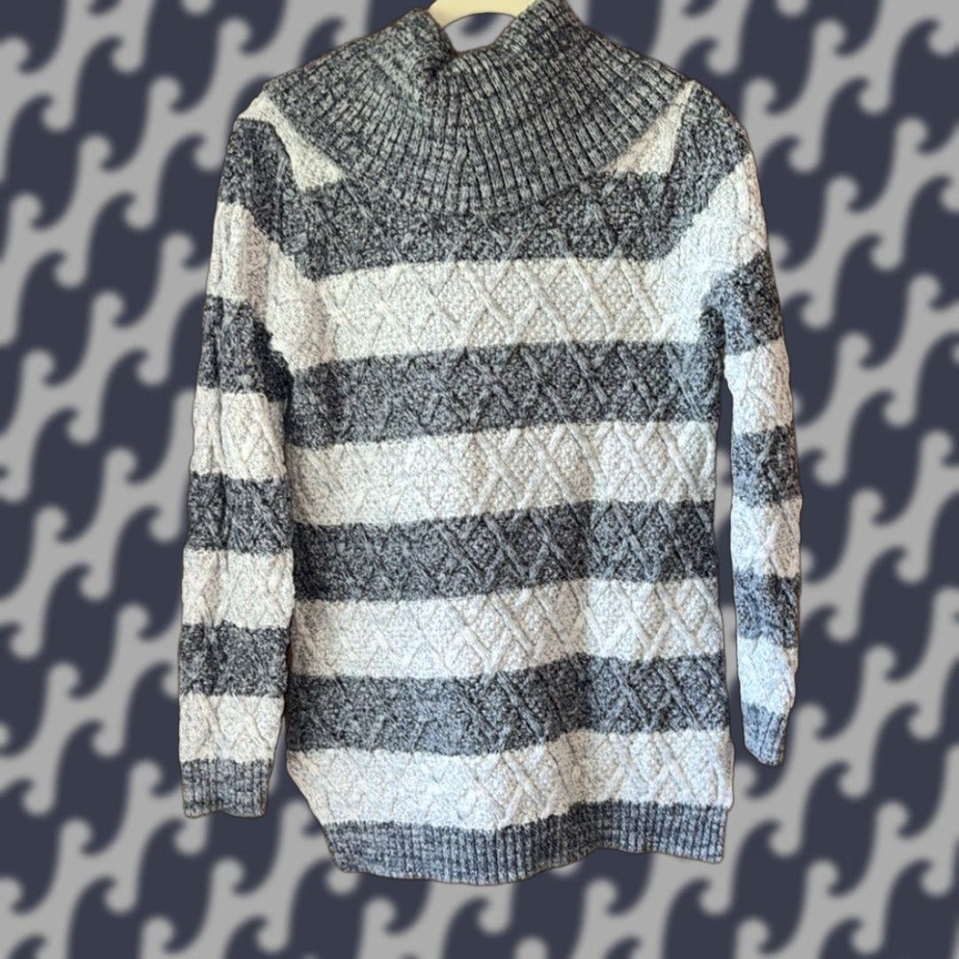 Vintage Eight Eight Eight Cotton Cowl Neck Sweater Gray Women's Large Knit Striped 100% Cotton Pullover L Womens Size L / US 10 / IT 46 - 1 Thumbnail