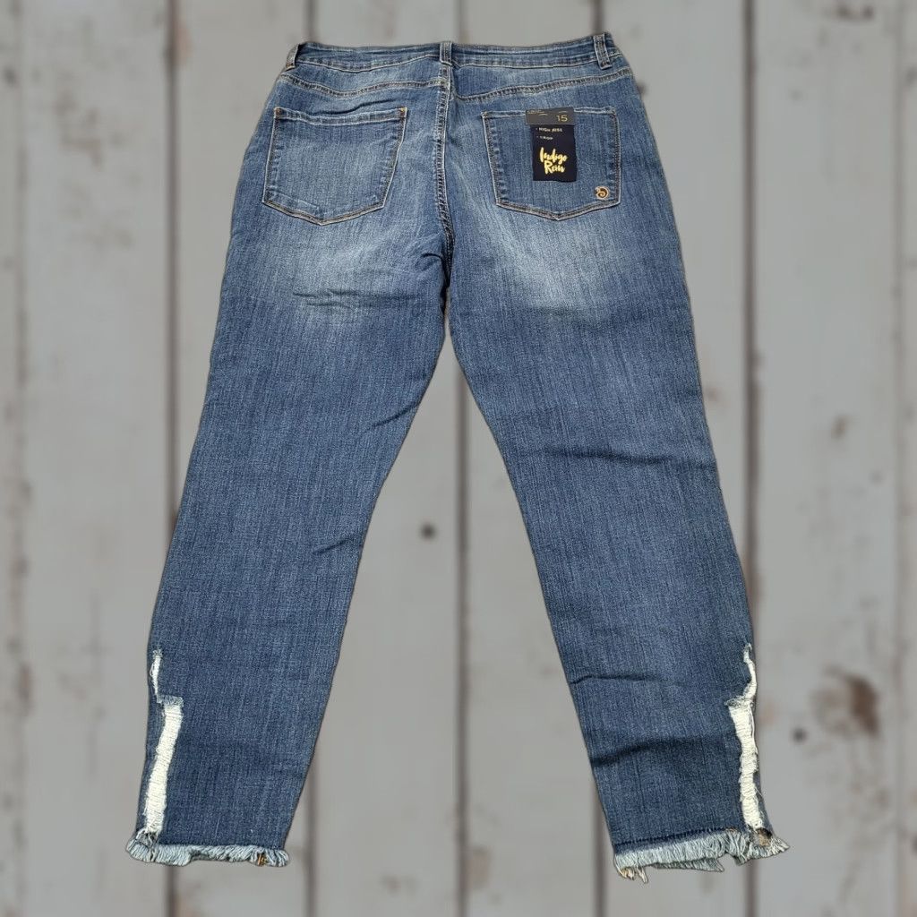 Vintage Indigo Rein Jeans Womens 15/31 Med Blue Wash Distressed High Rise Crop Jeans Size 36" / US 14 / IT 50 - 1 Thumbnail