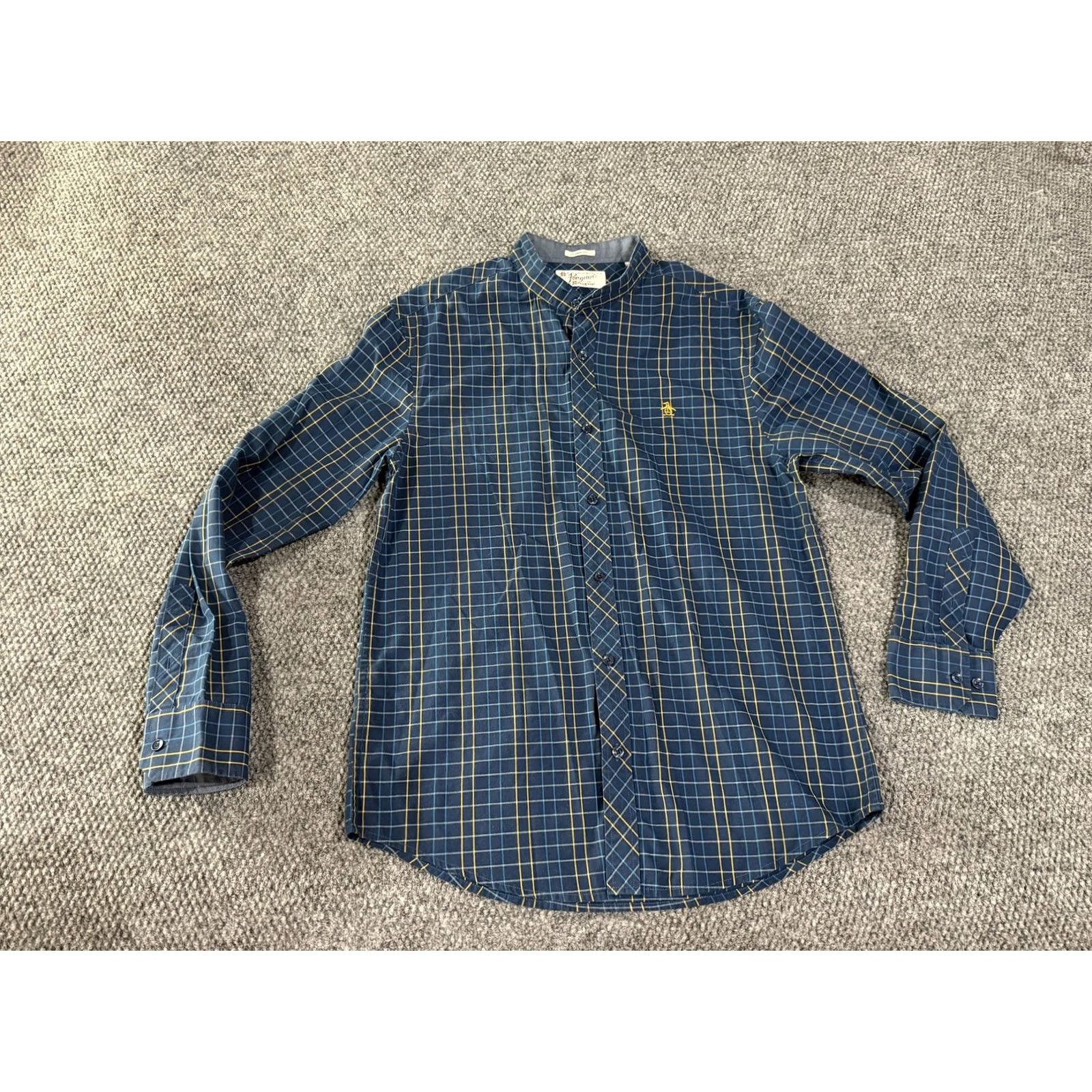 Original Penguin Original Penguin Shirt Mens M Blue Check Long Sleeve Band Collar Casual Size US M / EU 48-50 / 2 - 2 Thumbnail