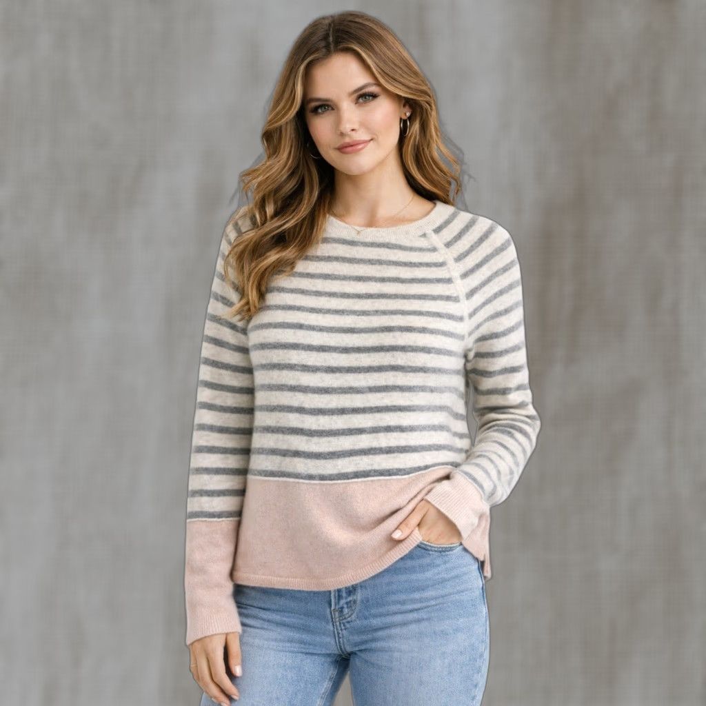 Vince Sweater Womens XS Beige Raglan Sleeve Striped Knit Cashmere City Classic Preppy