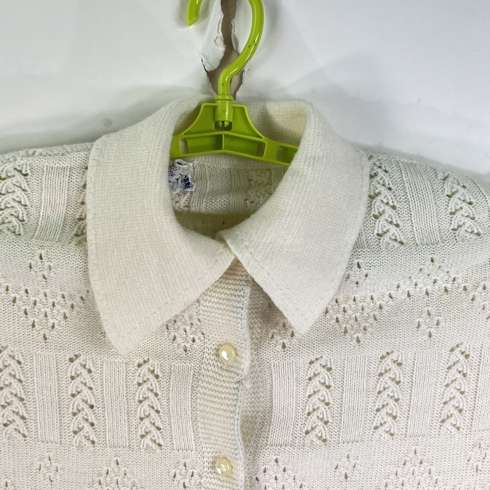 Vintage VINTAGE Sherry Gale Cardigan Poncho Sweater M Ivory Geometric Open-Knit Boho Collar Womens Size M / US 6-8 / IT 42-44 - 2 Thumbnail