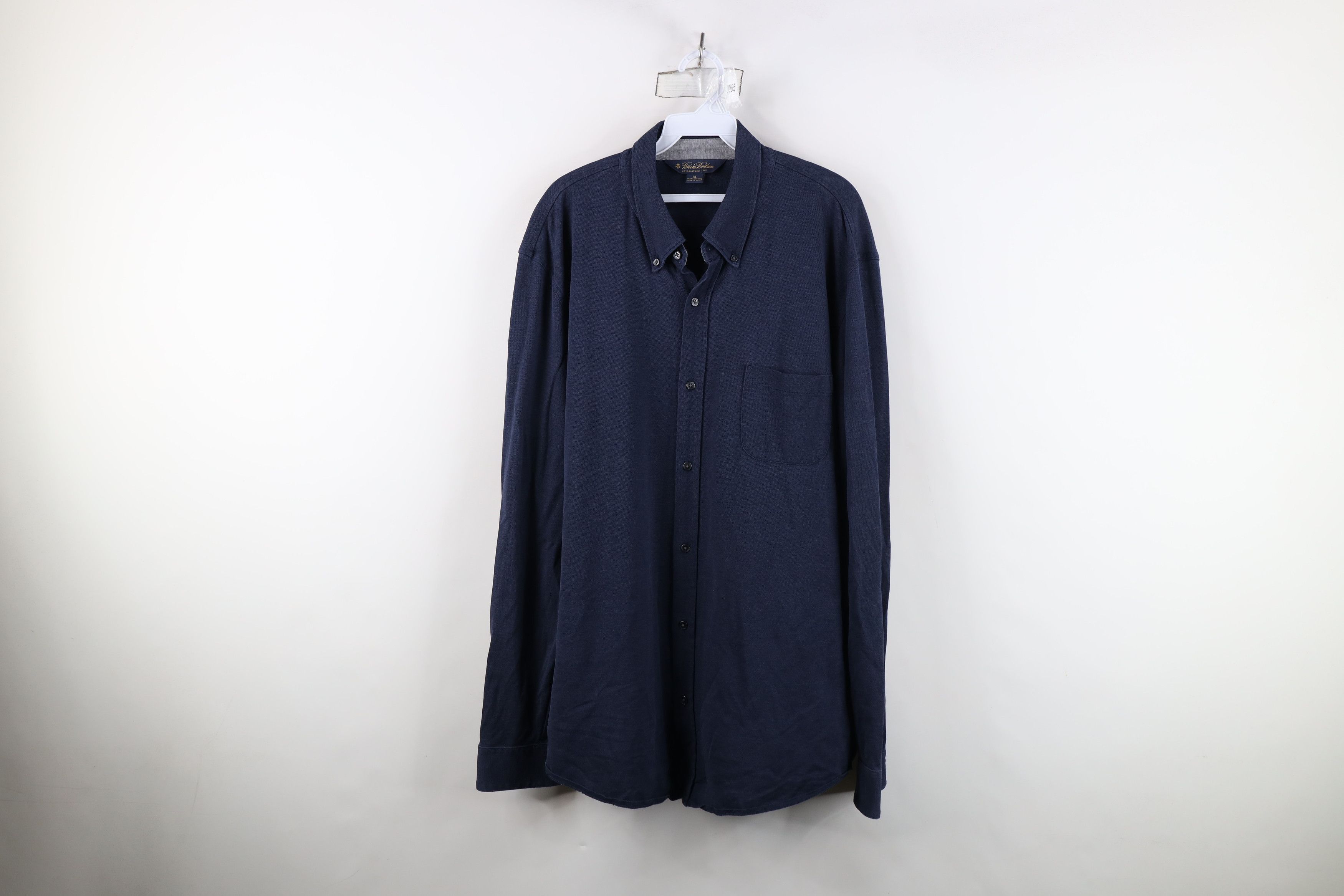 Brooks Brothers Brooks Brothers Cotton Knit Collared Button Down Shirt Blue Size US XL / EU 56 / 4 - 1 Thumbnail
