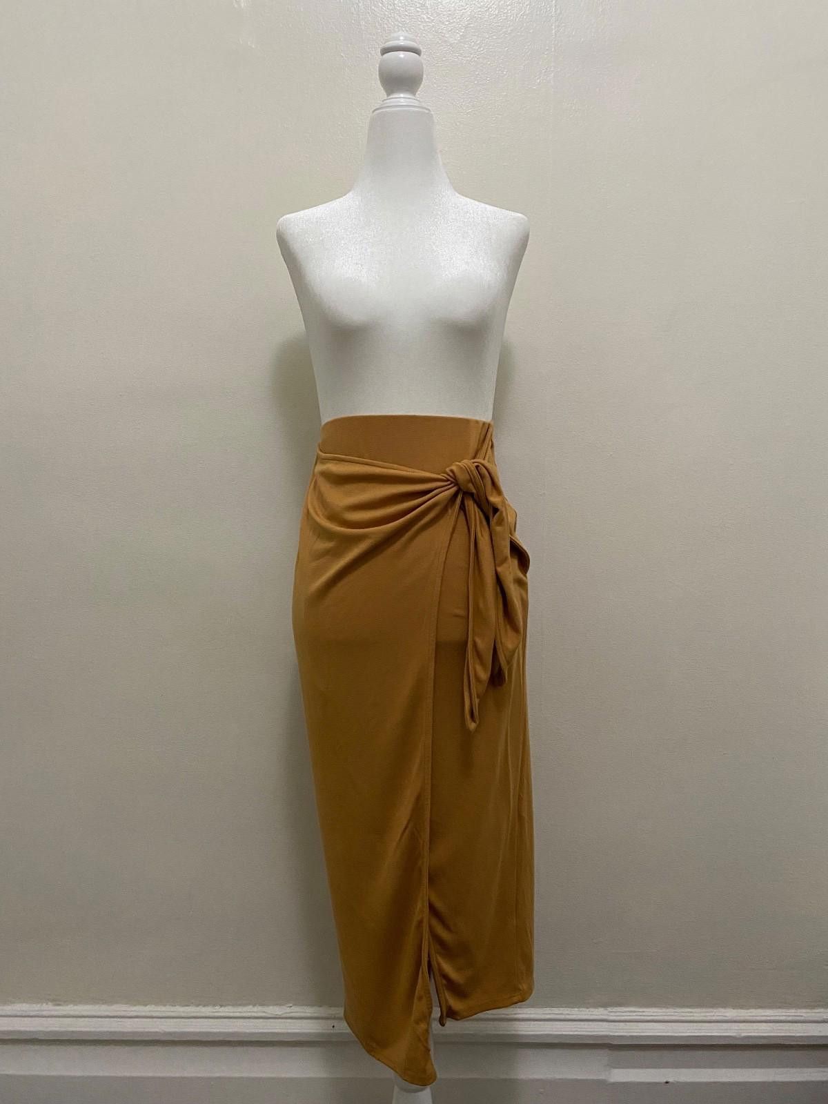 Lulus LULUS Side-Tie Midi Skirt in Mustard Yellow (SMALL) Size 28" / US 6 / IT 42 - 8 Thumbnail