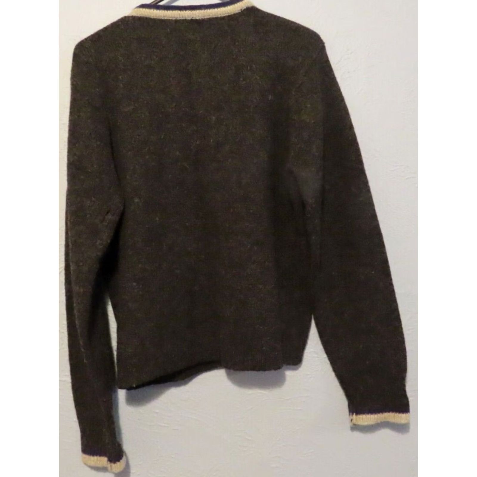 Vintage VINTAGE One Step Up Sweater Shirt Womens Large Dark Grey 100% Wool Knit V-Neck Long Sleeve Button Pullover Size L / US 10 / IT 46 - 6 Thumbnail