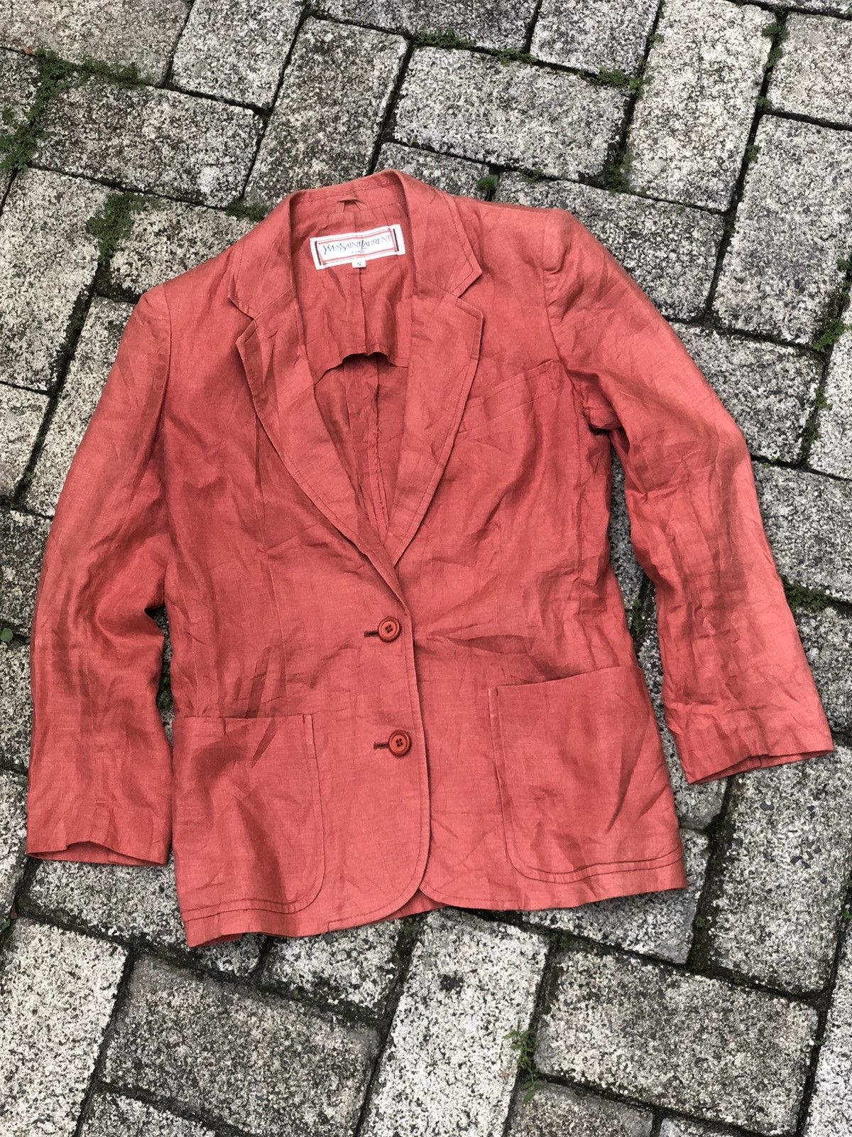 image of Vintage YVES Saint Laurent Blazer Jacket in Peach, Women's (Size Small)