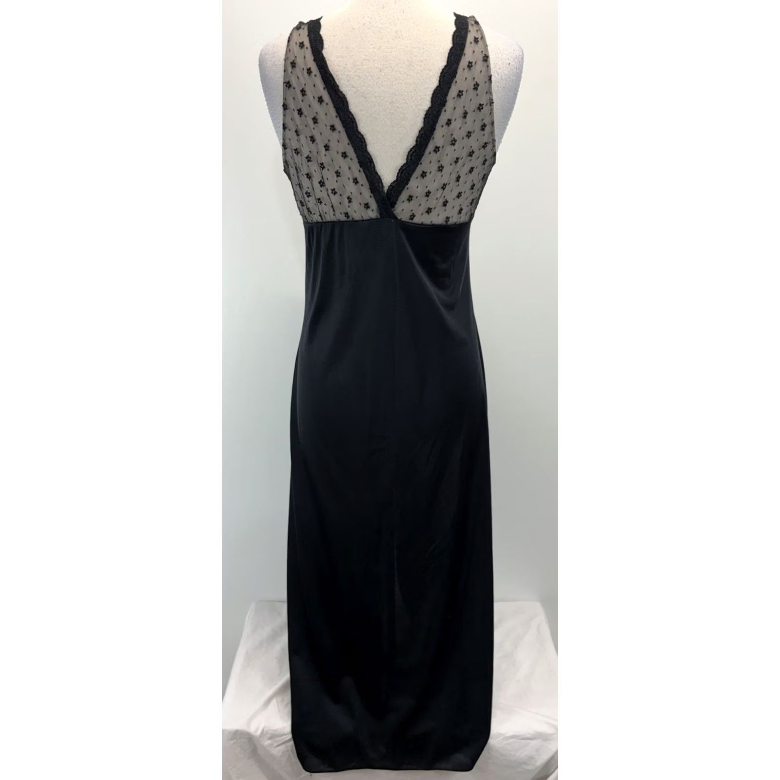 Vintage VINTAGE Deena Nightgown L Black Nylon Long Lace Trim Made USA 70s Vtg Front Slit Women’s Size ONE SIZE - 3 Thumbnail