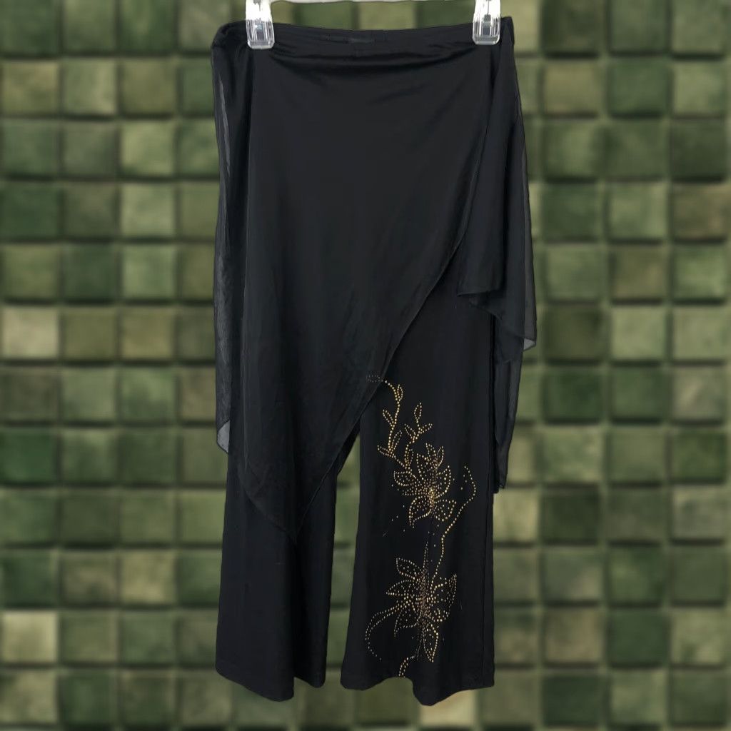 DANCER VINTAGE Sharif Designs Pants Womens Medium Black Chiffon Overlay Belly Dance Studded Size 32" / US 10 / IT 46 - 1 Thumbnail