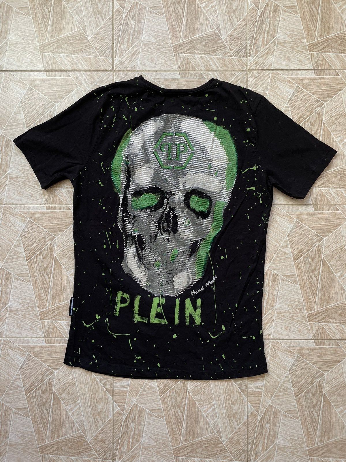 Philipp plein t shirt green skull hot sale