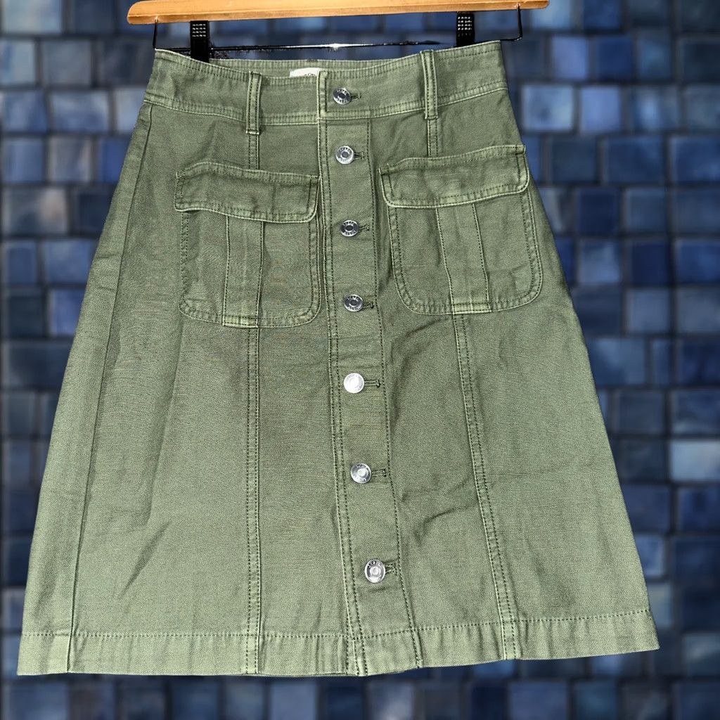 J.Crew J.CREW Skirt Womens 23 Green Cotton Pockets Button Front Knee Length Vintage: No, Solid, Classic Modern, Mid Rise, Regular Size 23, Women, Skirt Size 40" / US 18 - 1 Thumbnail