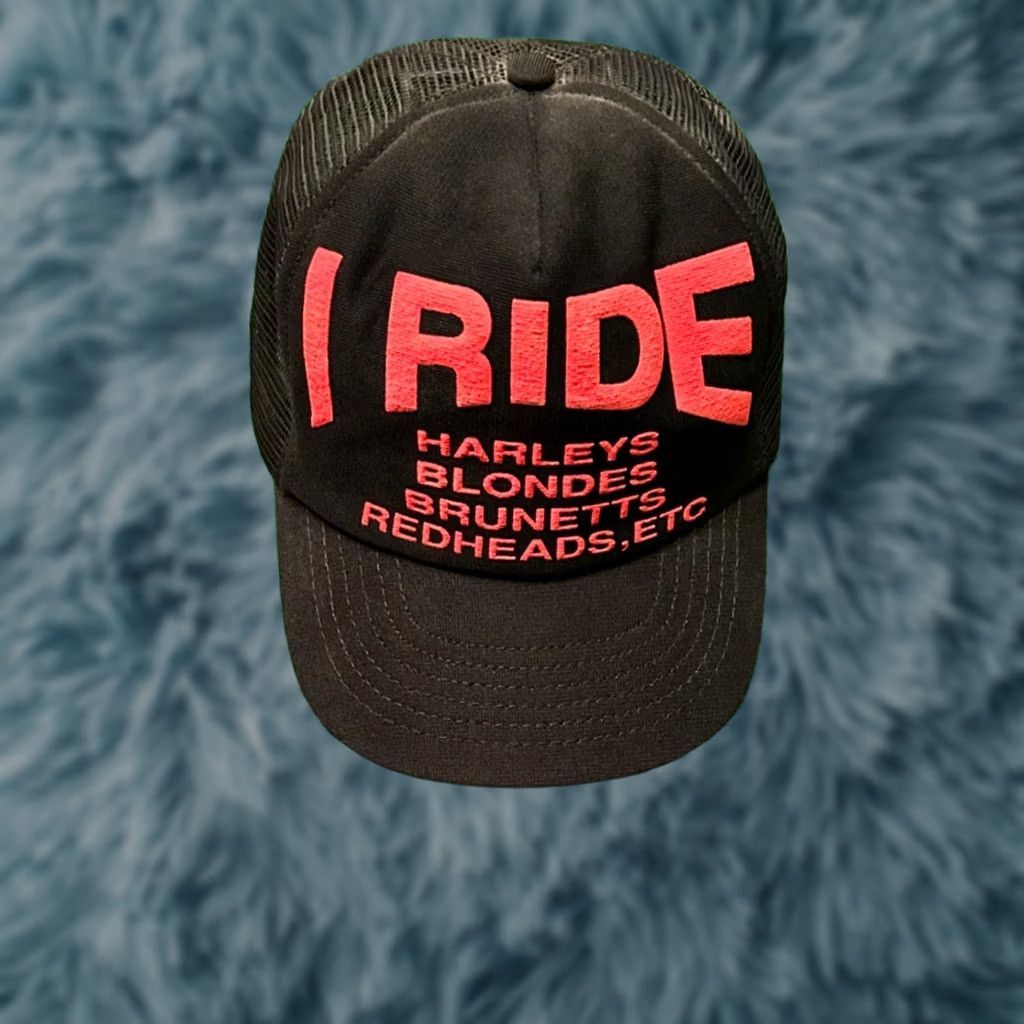 Vintage VINTAGE 80s Harley Biker Trucker Hat I Ride Harleys Blondes Brunetts Redheads 3D Mens One Size Black Size ONE SIZE - 1 Thumbnail