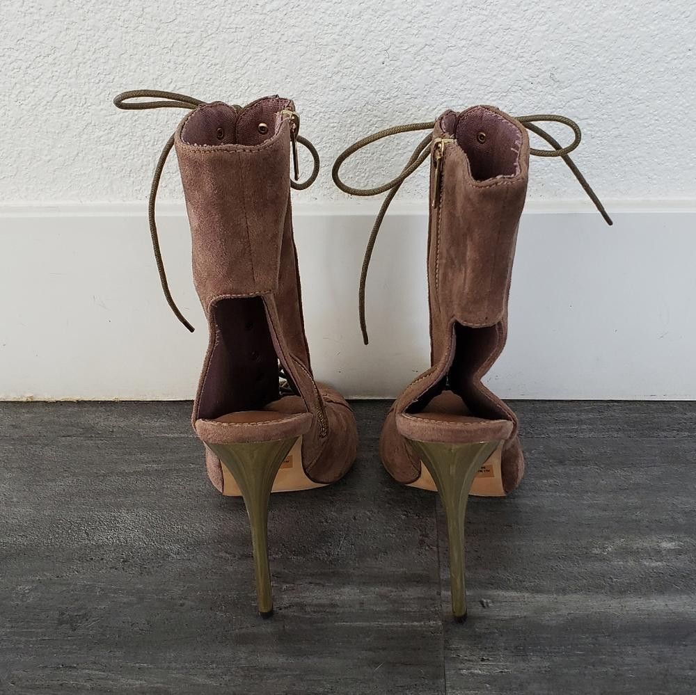Designer Tan Gold Classic Laced Up Heeled Boot Size US 8 / IT 38 - 4 Thumbnail