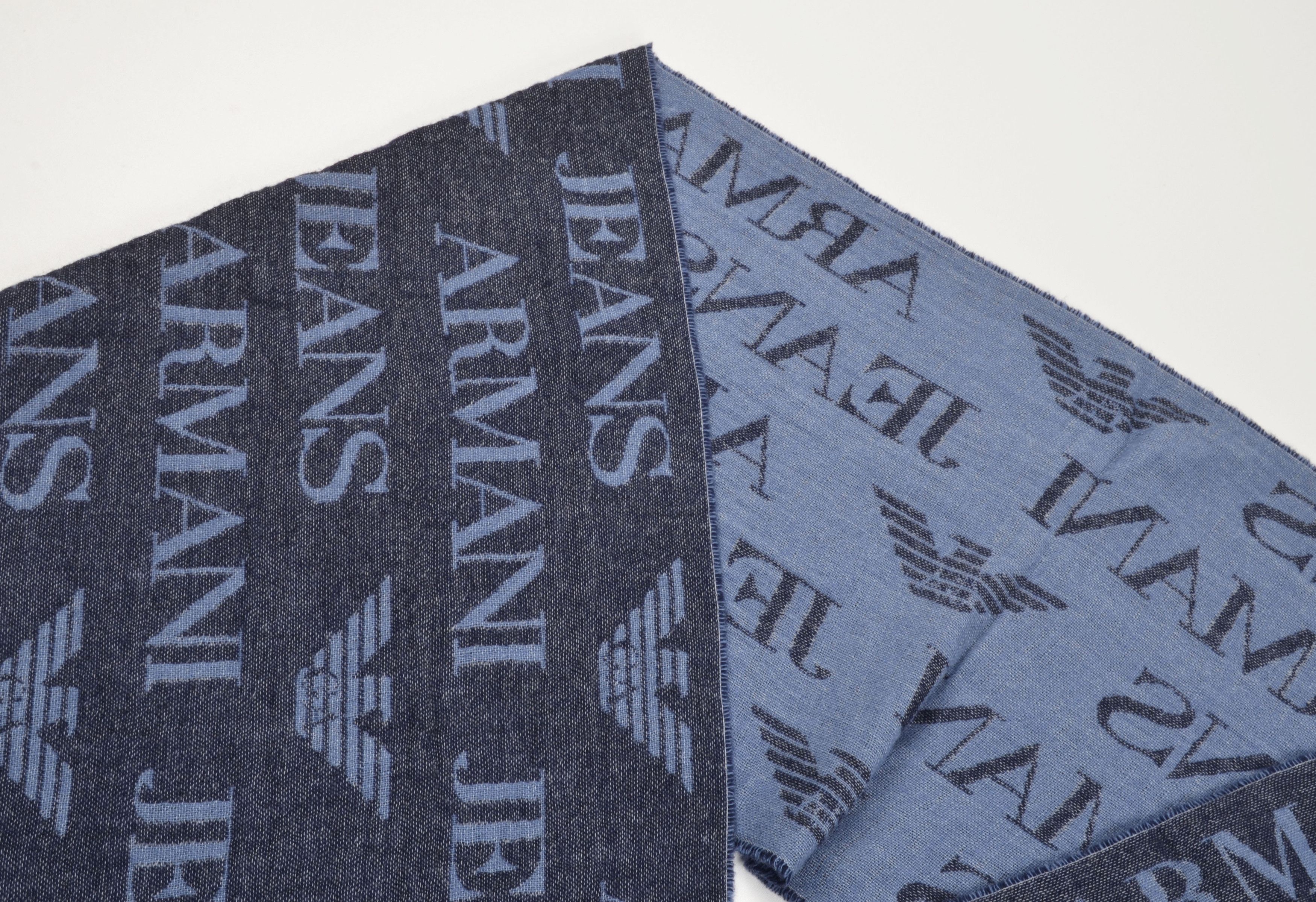 Giorgio Armani Armani Jeans Wool Logo Monogram Blue Scarf Size ONE SIZE - 2 Thumbnail