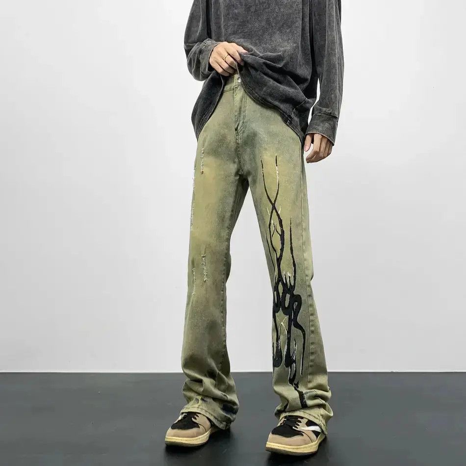Japanese Brand Retro hip-hop ripped graffiti micro flared jeans Size US 32 / EU 48 - 5 Thumbnail