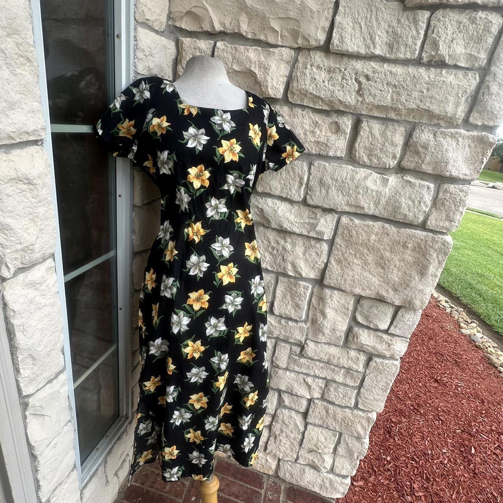 AlphaStyle Ho Aloha Vintage Floral Dress, Medium Size M / US 6-8 / IT 42-44 - 3 Thumbnail