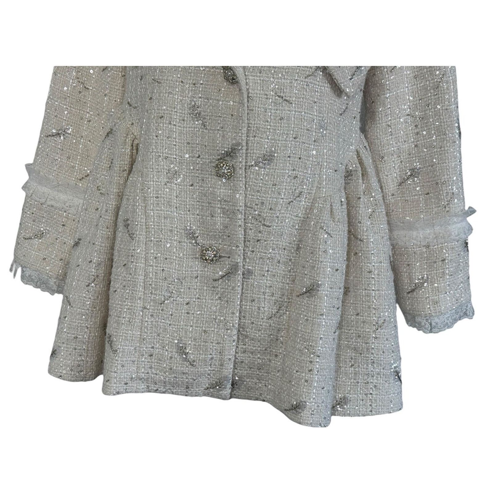Other MARIE ELIE Ivory Tweed Bow Coat Lace Rhinestones Beaded Sz L Size L / US 10 / IT 46 - 5 Thumbnail