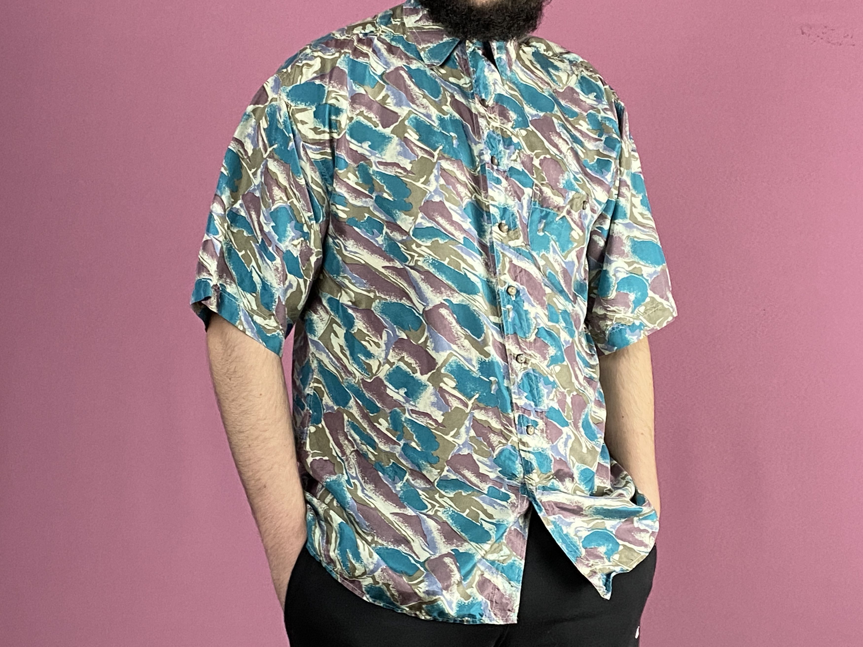 Vintage 90s Esco Vintage Men's Short Sleeve Silk Shirt - S Size US S / EU 44-46 / 1 - 5 Thumbnail