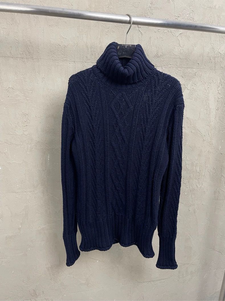 Thom browne Dark blue turtleneck lapel back color stripe ro