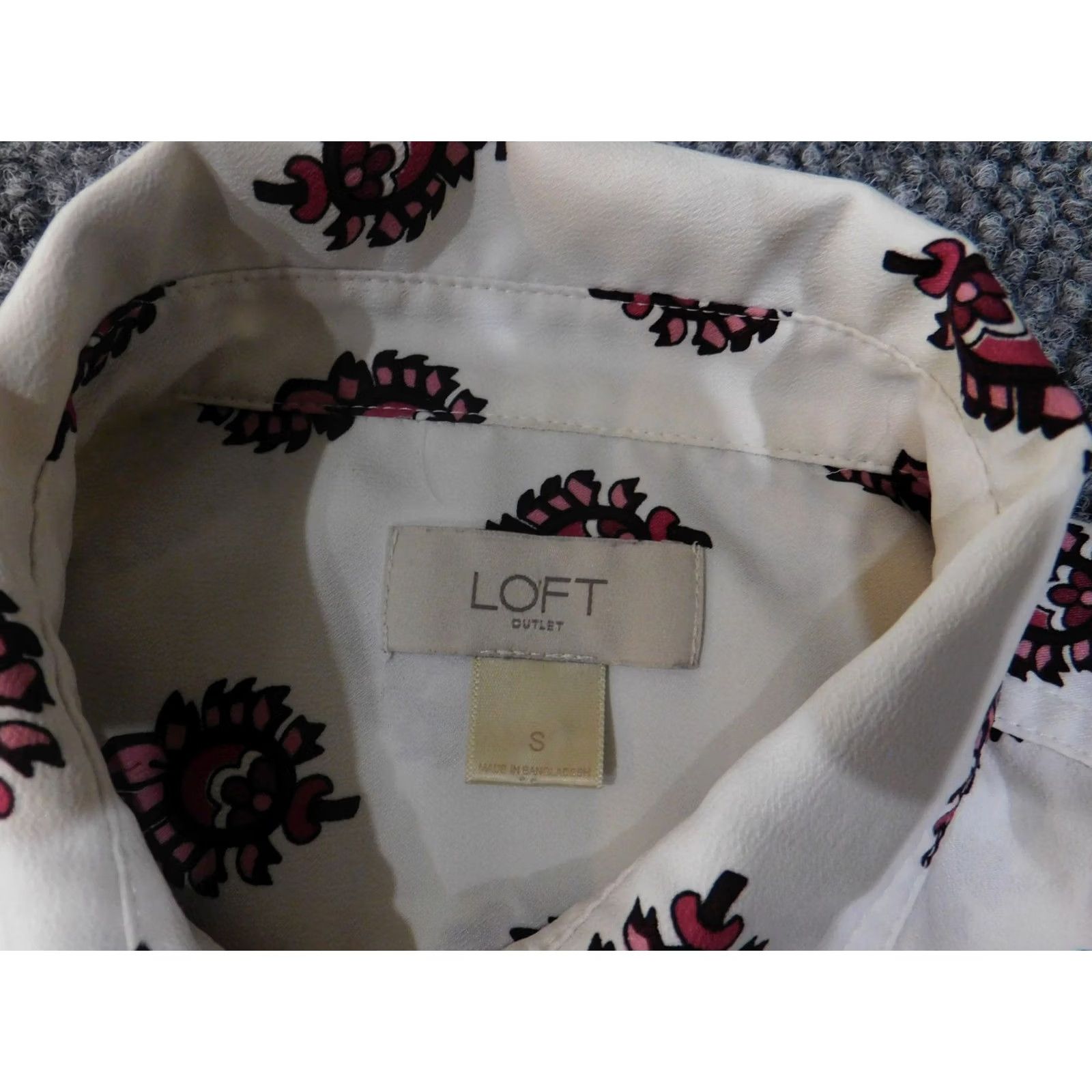 Loft VINTAGE LOFT Outlet Shirt Womens Small White Pink Pattern Long Sleeve Button Blouse Casual Work Top Size S / US 4 / IT 40 - 5 Thumbnail