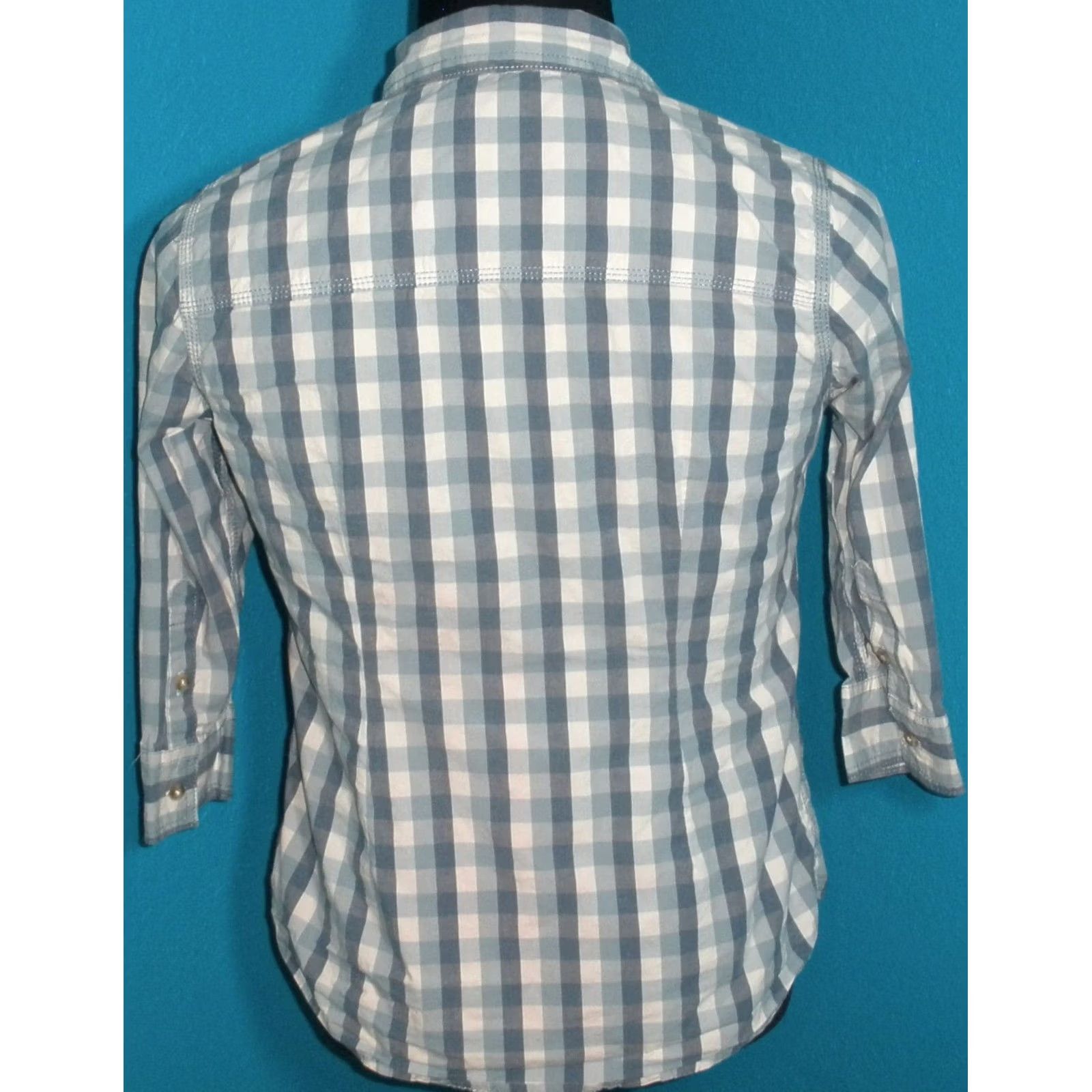 Carhartt Carhartt Women's Small Button Up Shirt Plaid Blue Roll Tab Sleeve 3/4 Sleeve Casual Shirt Size S / US 4 / IT 40 - 3 Thumbnail