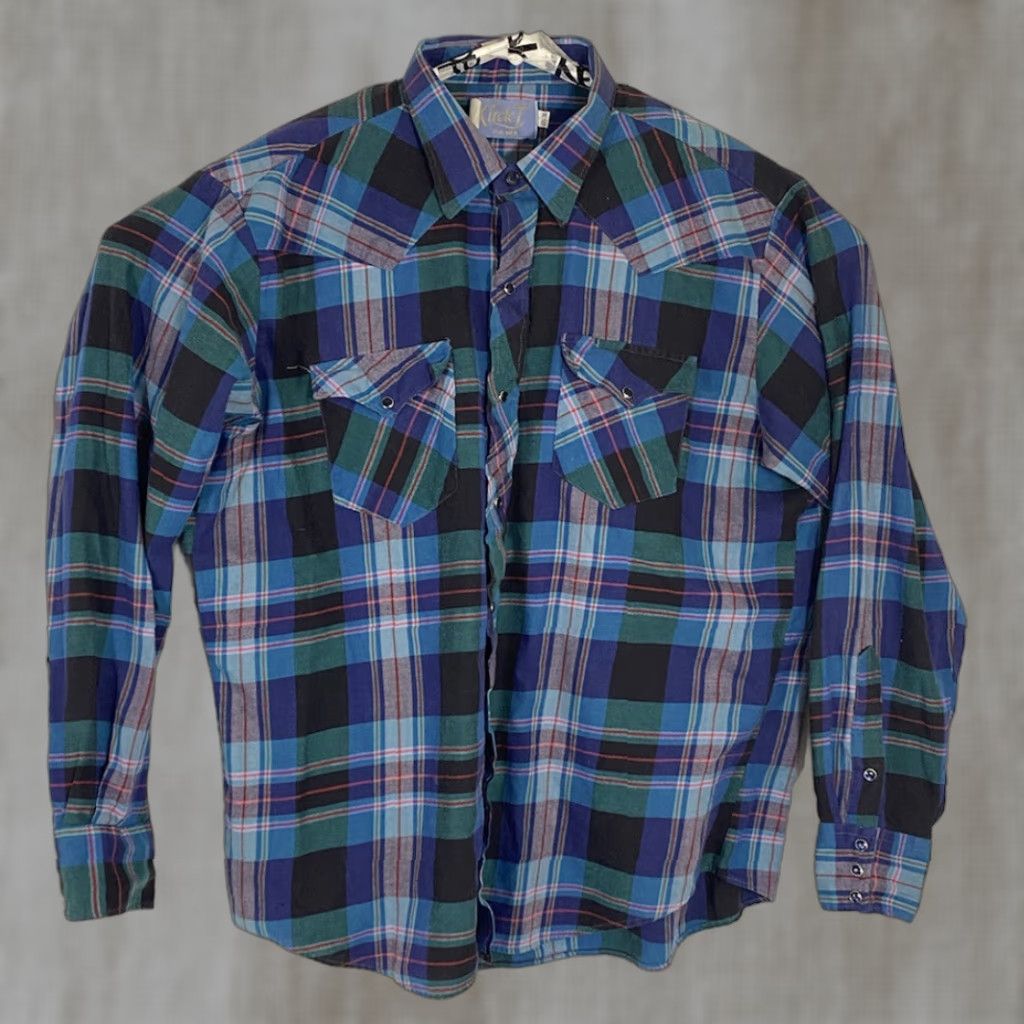 Vintage VINTAGE Circle T Mens 17.5 36 Western Blue Plaid Pearl Snap Button Up Shirt Men XS-XL? Size US XXL / EU 58 / 5 - 1 Thumbnail