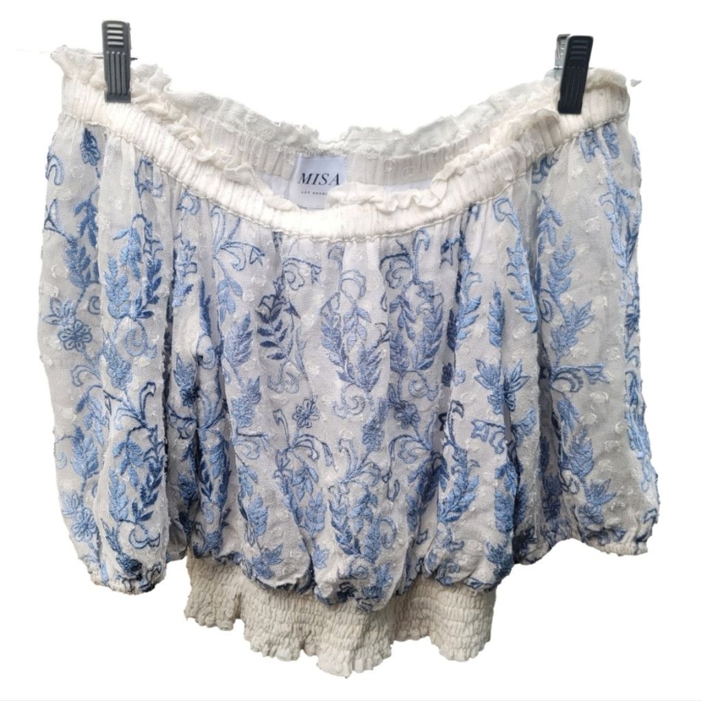 MISA Los Angeles MISA L.A. Ingrid Floral Embroidered Off Shoulder Crop Top Size S / US 4 / IT 40 - 3 Thumbnail
