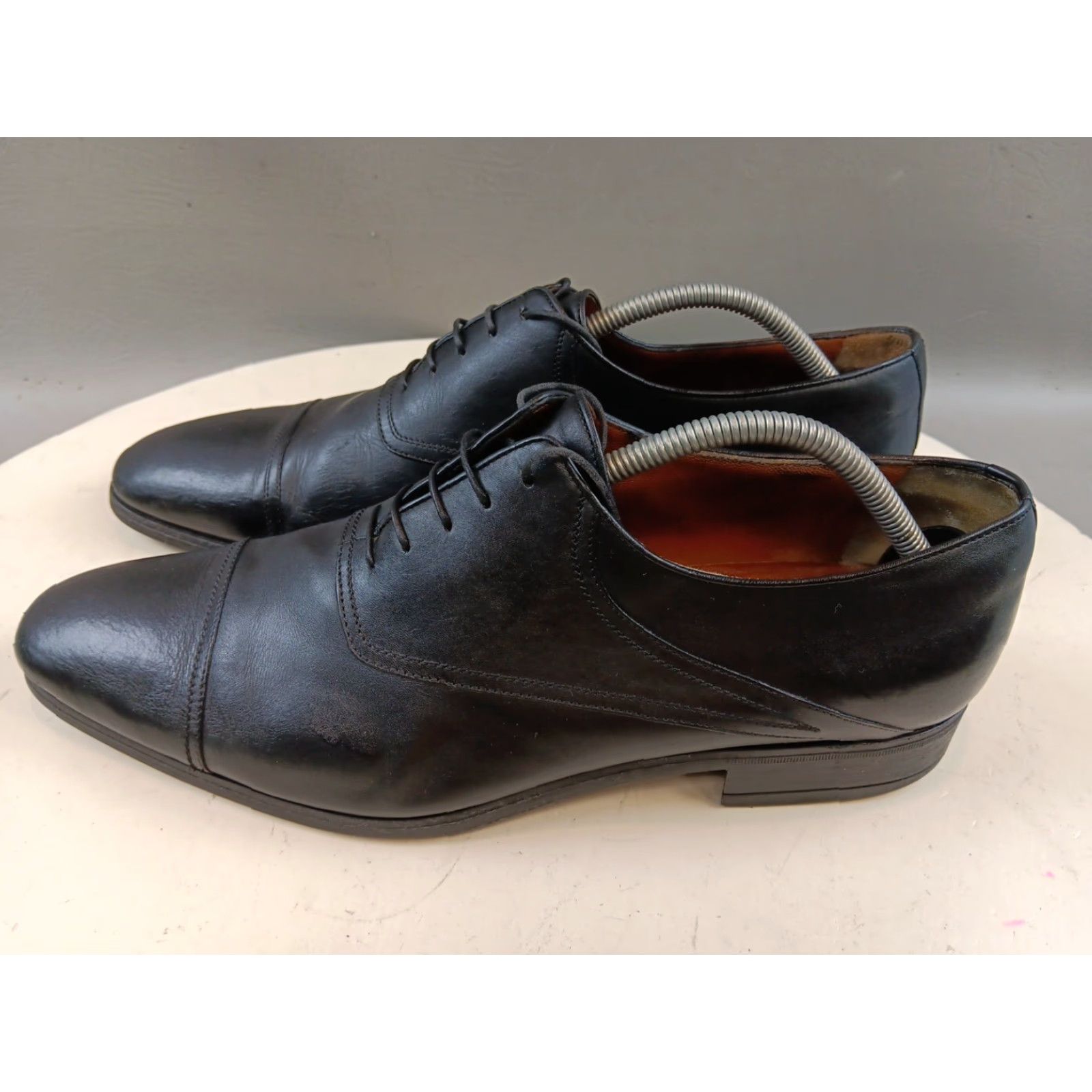 Vintage VINTAGE A Testoni Men Dress Oxford Shoes 10.5 Black Leather Cap Toe Italy GUC Size ONE SIZE - 6 Thumbnail