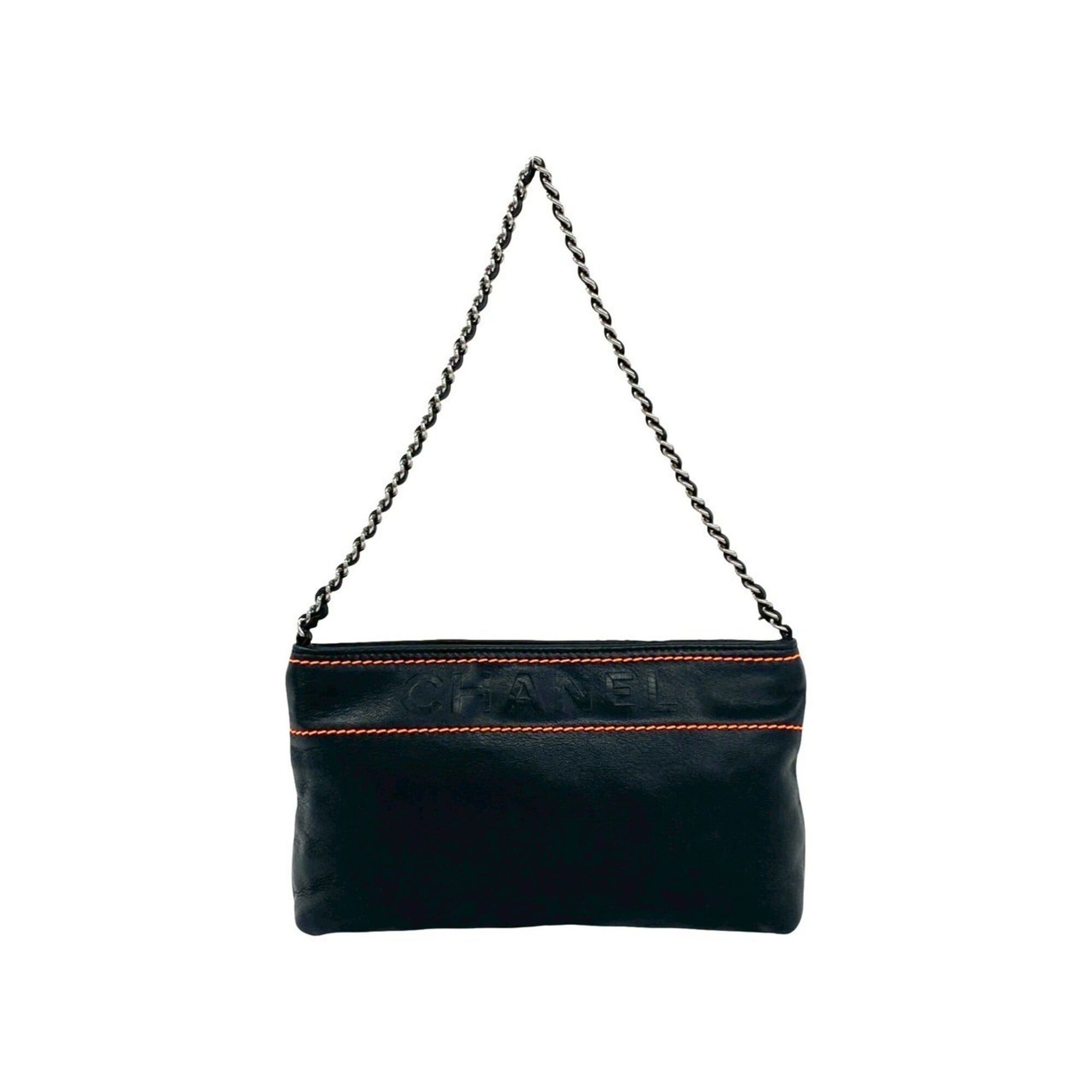 Chanel CHANEL Vintage Lambskin Leather Chain Handbag Semi-Shoulder Bag Black 24993 Size ONE SIZE - 1 Thumbnail