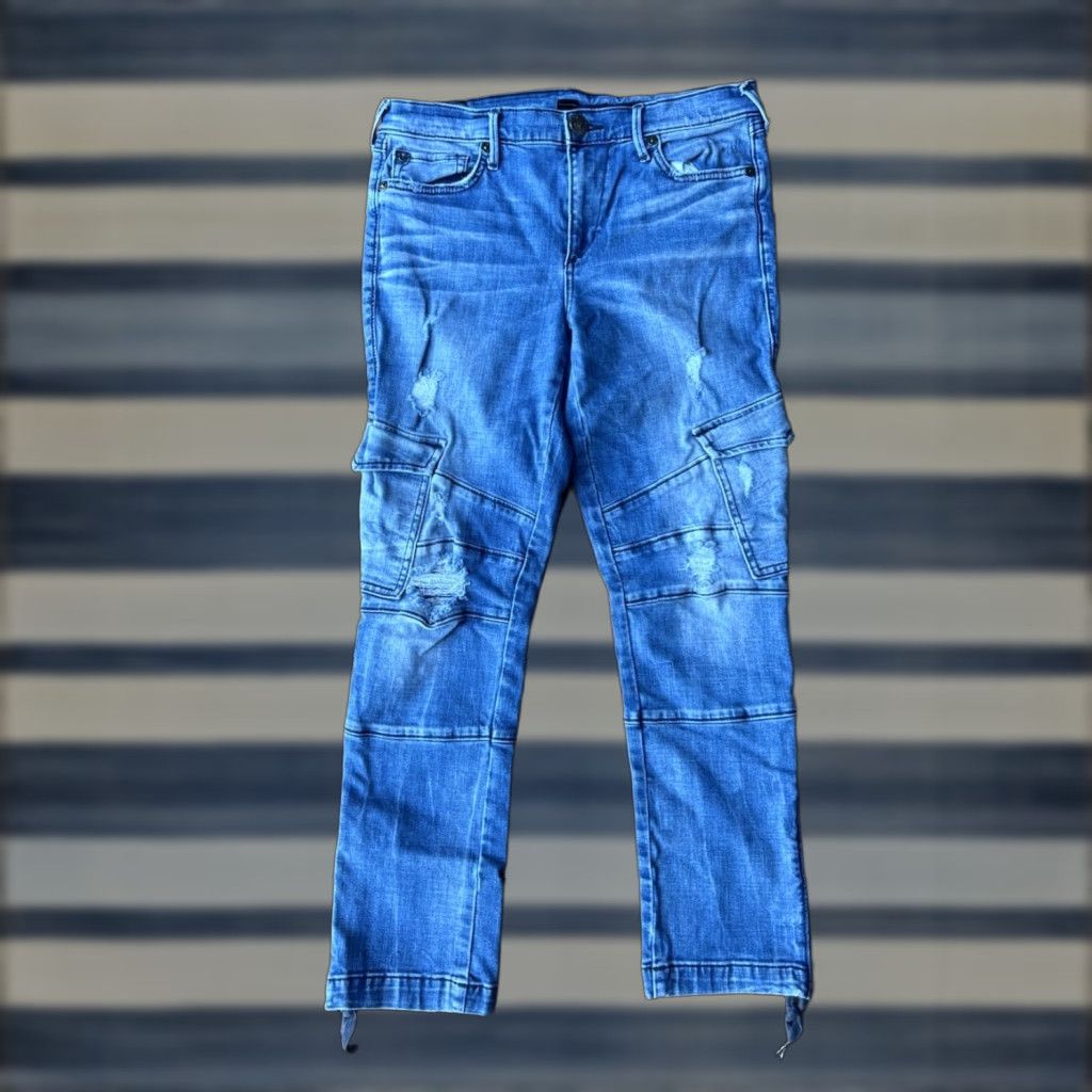 True Religion VINTAGE? No, but True Religion Halle Skinny Mid Rise Cargo Jeans Women’s 28 Blue Distressed Size 28" / US 6 / IT 42 - 1 Thumbnail