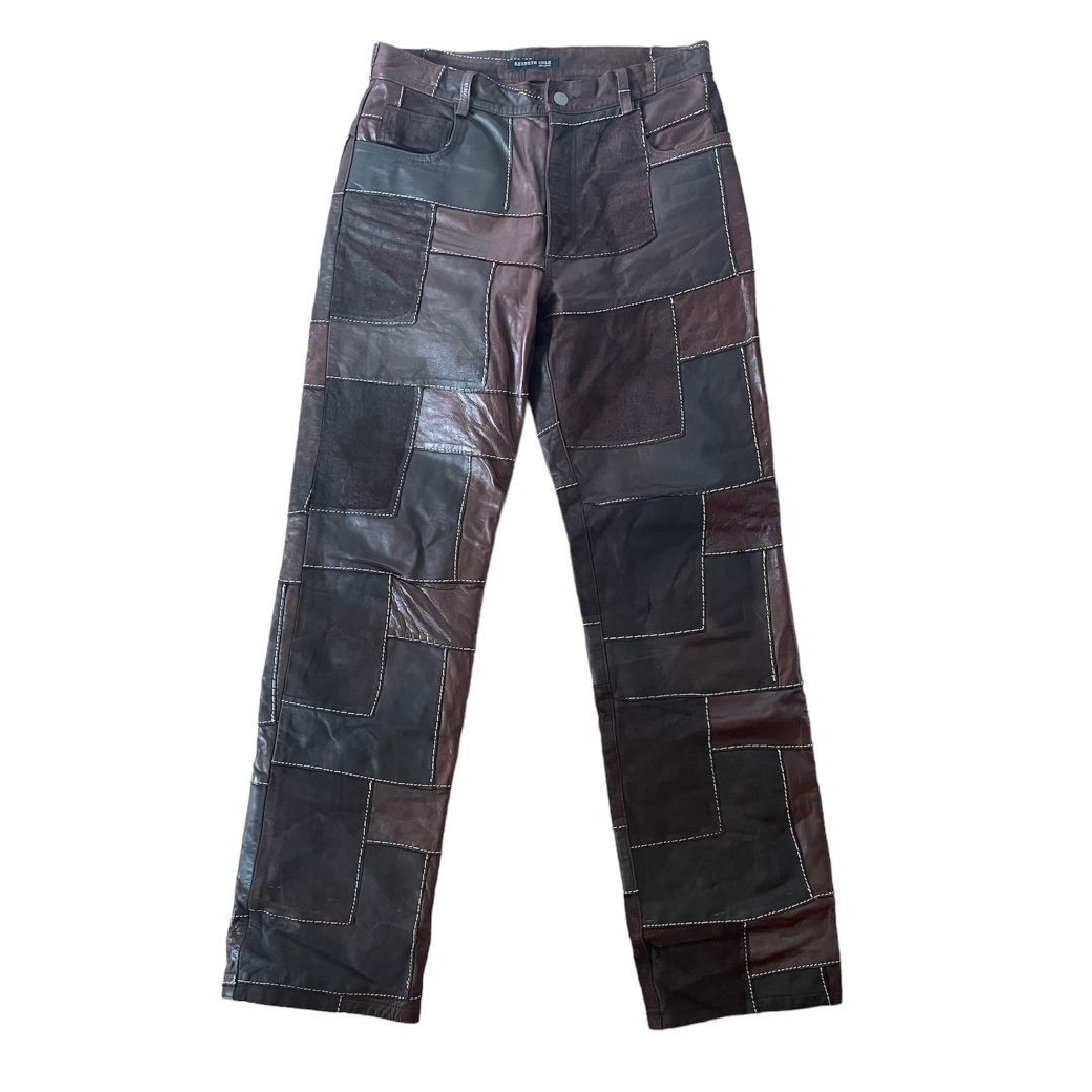 image of Kenneth Cole Leather Patchwork Pants in Brown, Men's (Size 30)