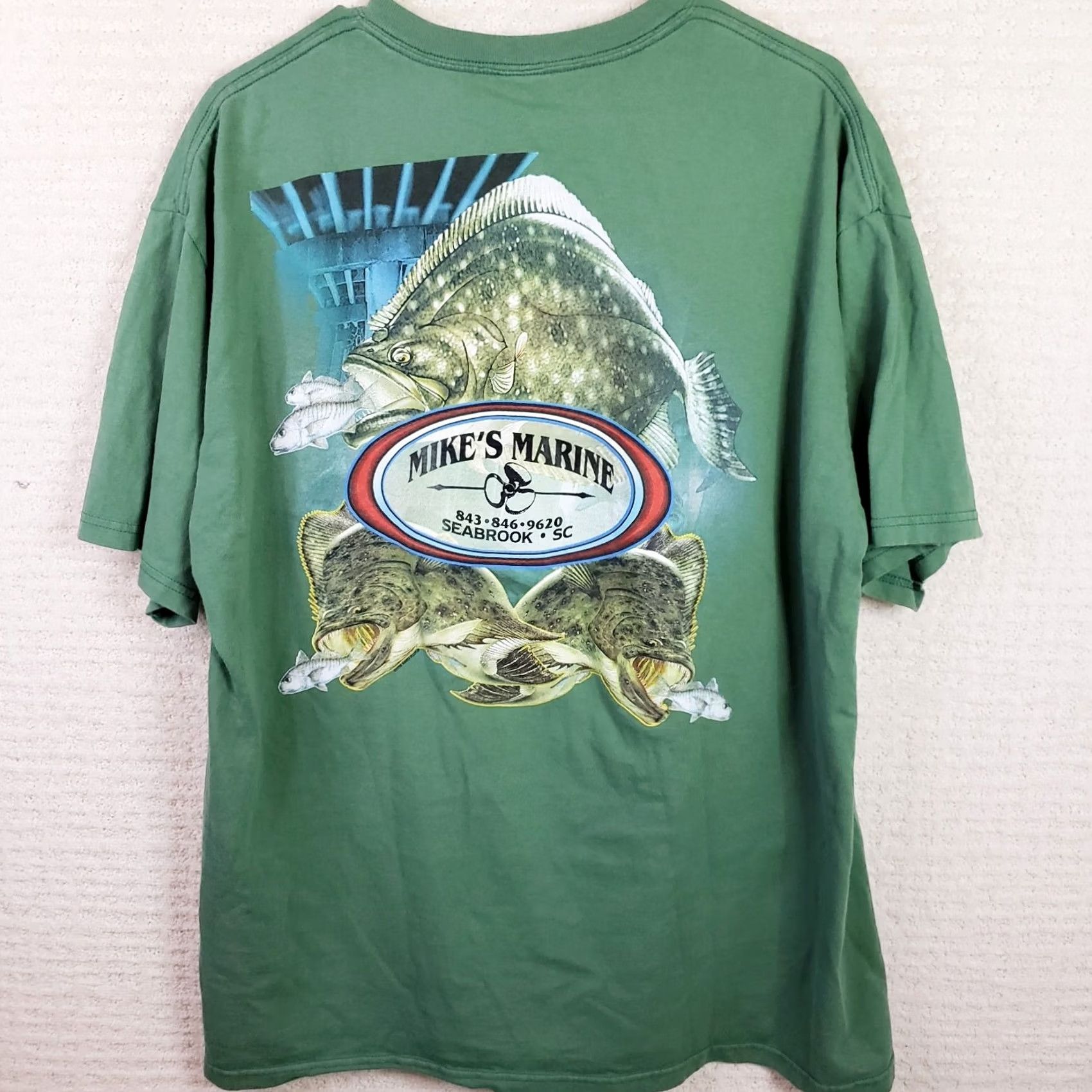 Anvil Mike's Marine Men XL Green T-Shirt Tee Short Sleeve Graphic Pocket Front Back Logo Floral Lowcountry Pluff Beaufort SC Adidas Performance Tee Mens Size US XL / EU 56 / 4 - 6 Thumbnail