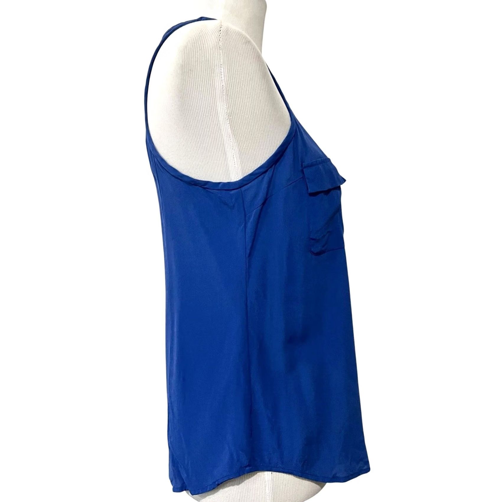 Joie Joie Women’s Silk Tank Top Sleeveless Button Front Blue Pockets Racerback XS Holiday/Party/Casual Summer Casual Womens XS Silk Tank Top Blue Size XS / US 0-2 / IT 36-38 - 3 Thumbnail