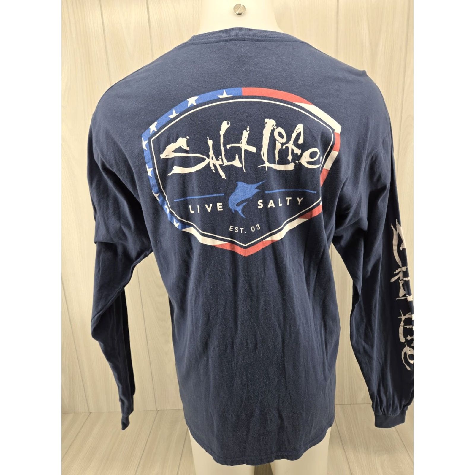 Vintage Salt Life Mens Long Sleeve T Shirt Large Blue Crew Neck Cotton USA Flag Logo Shirt Mens Long Sleeve T-Shirt Blue Cotton USA Flag Logo Salt Life Size US L / EU 52-54 / 3 - 2 Thumbnail
