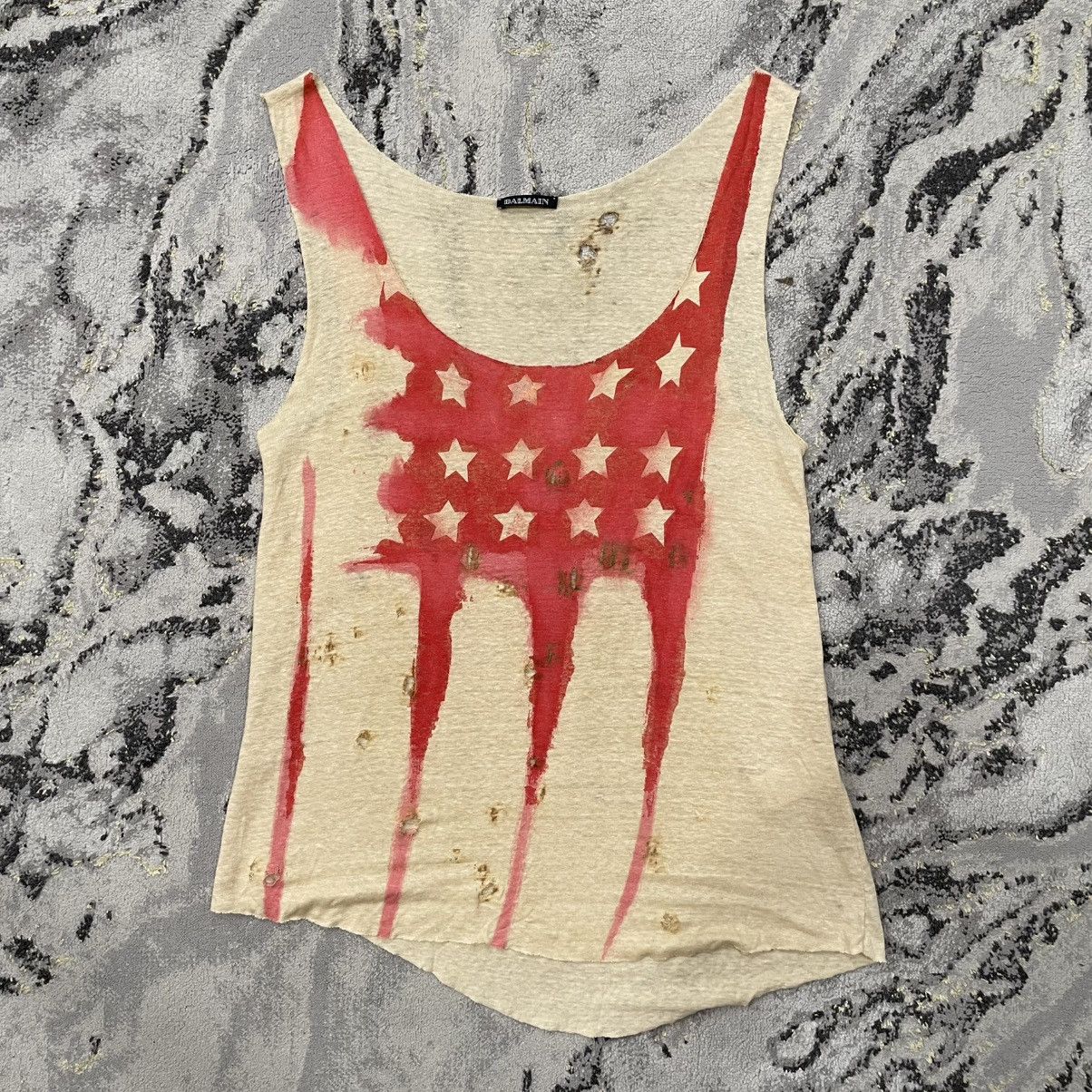BALMAIN AMERICAN FLAG TANK バルマン タンクトップ Balmain SS11 Burned American Flag Tank – BLINDATE INC