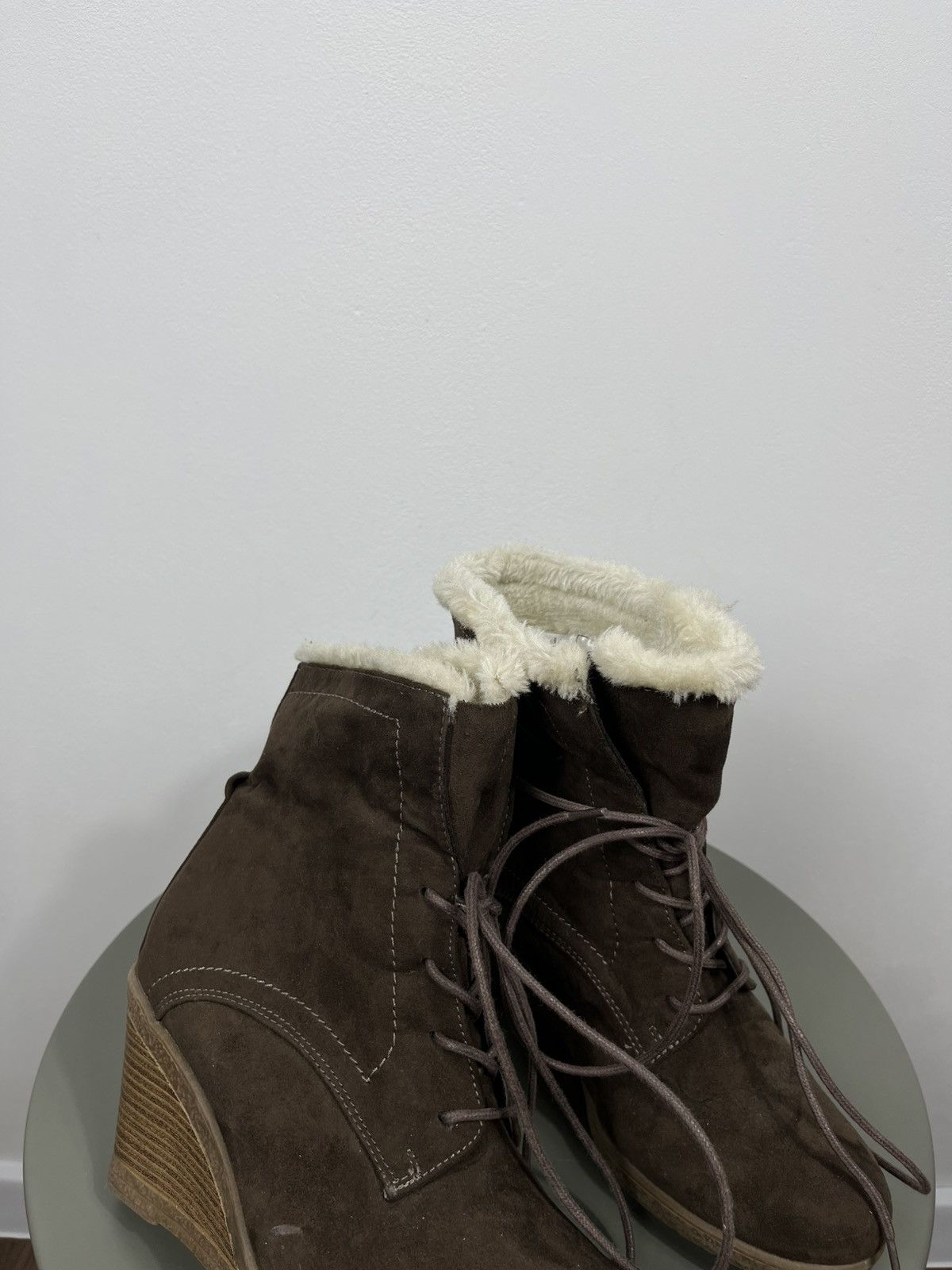 Other Graceland Brown Suede Wedge Ankle Boots Faux Fur EU 39 Size US 8 / IT 38 - 3 Thumbnail