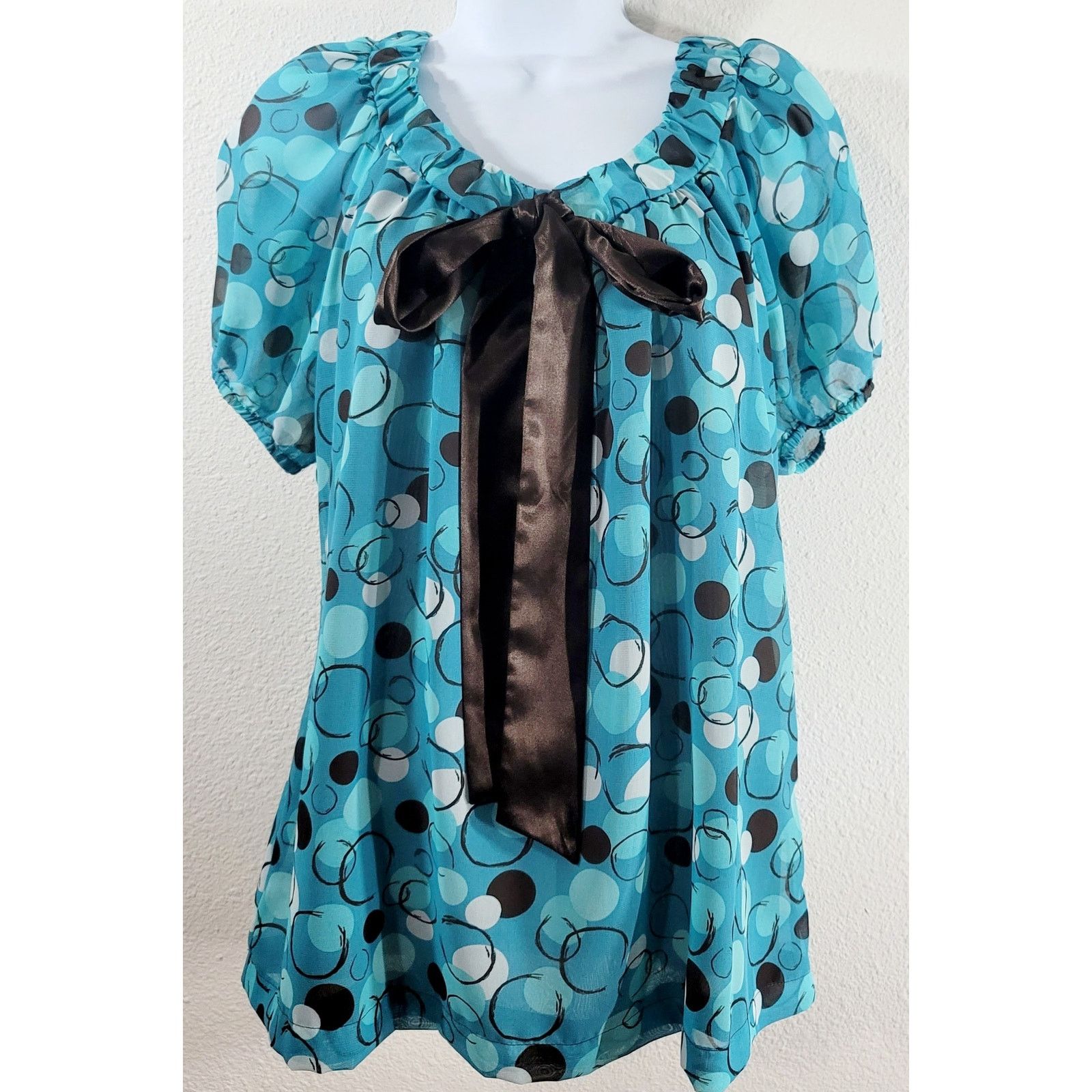 Apt. 9 Apt 9 Blue Teal Brown Geo Print Bow On Bodice Top Medium Size M / US 6-8 / IT 42-44 - 1 Thumbnail